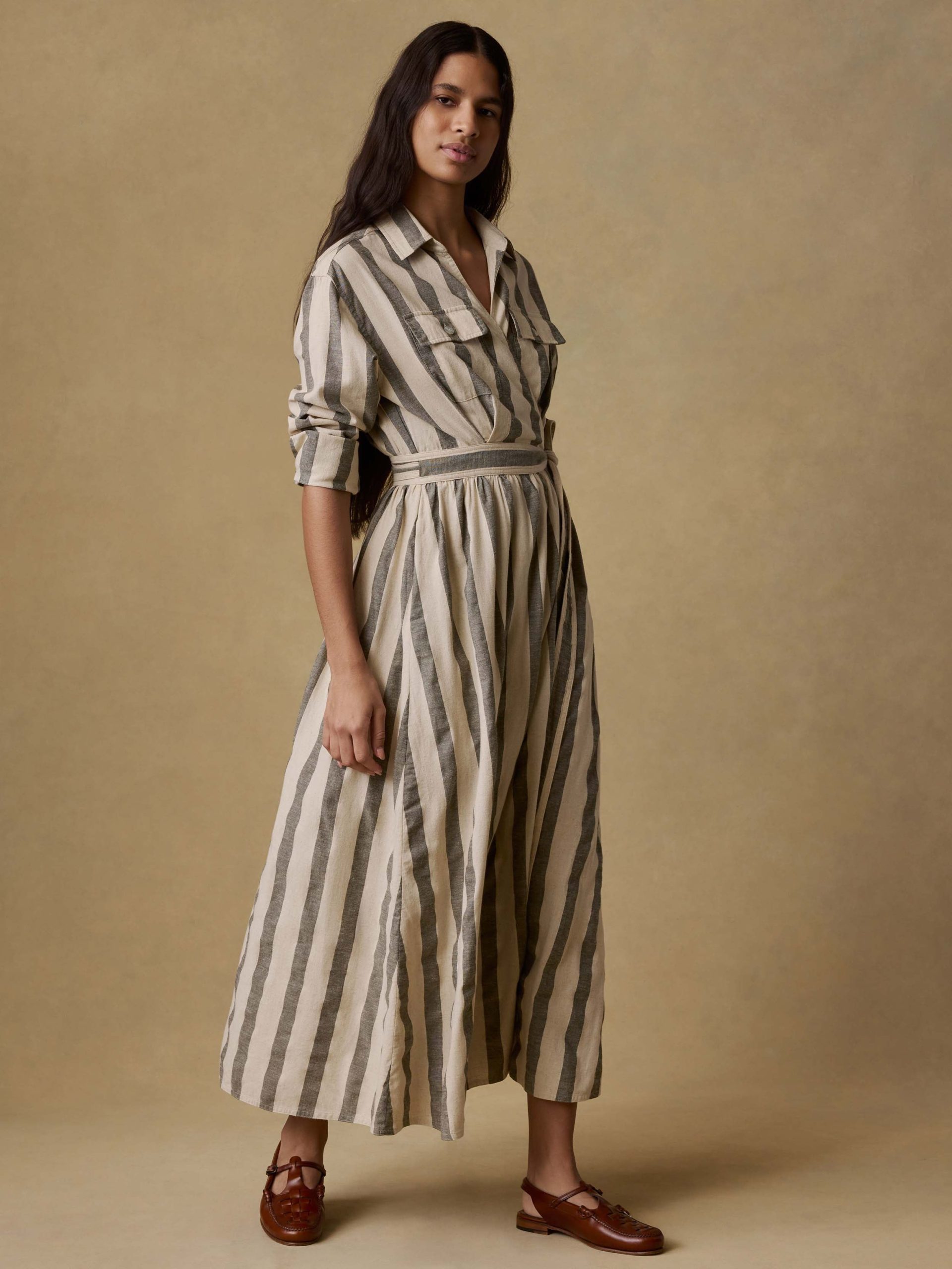 Cotton Linen Julia Wrap Dress - Pine Bay Stripe - Image 5