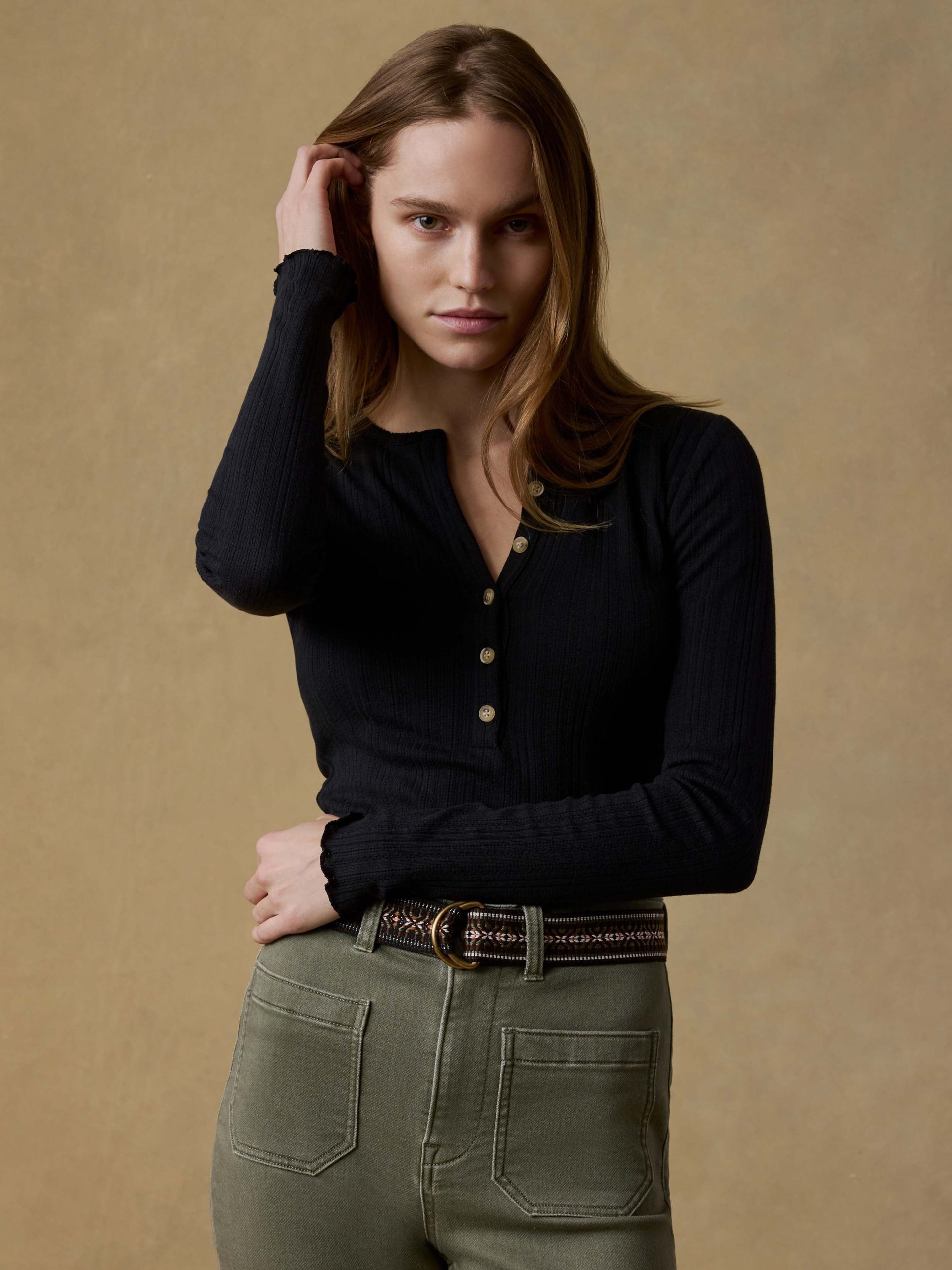 Paradise Pointelle Henley - Black - Image 2