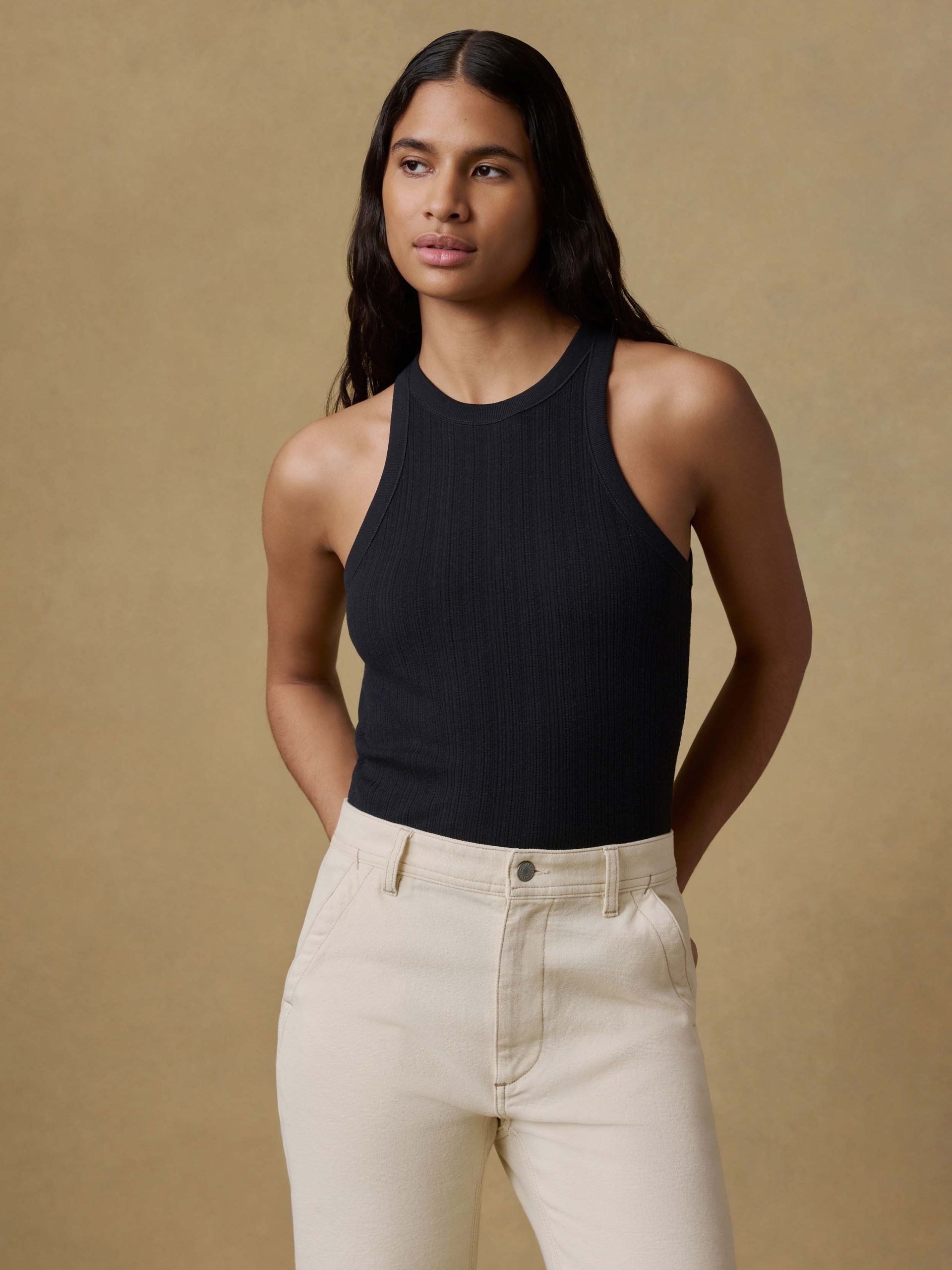 Paradise Pointelle Tank - Black - Image 2