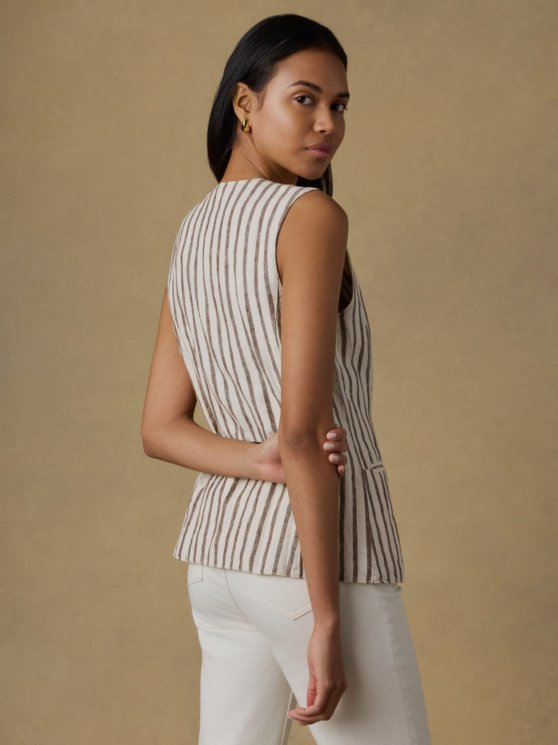 Sun Strider Linen Vest - Cocoa Grove Stripe - Image 3