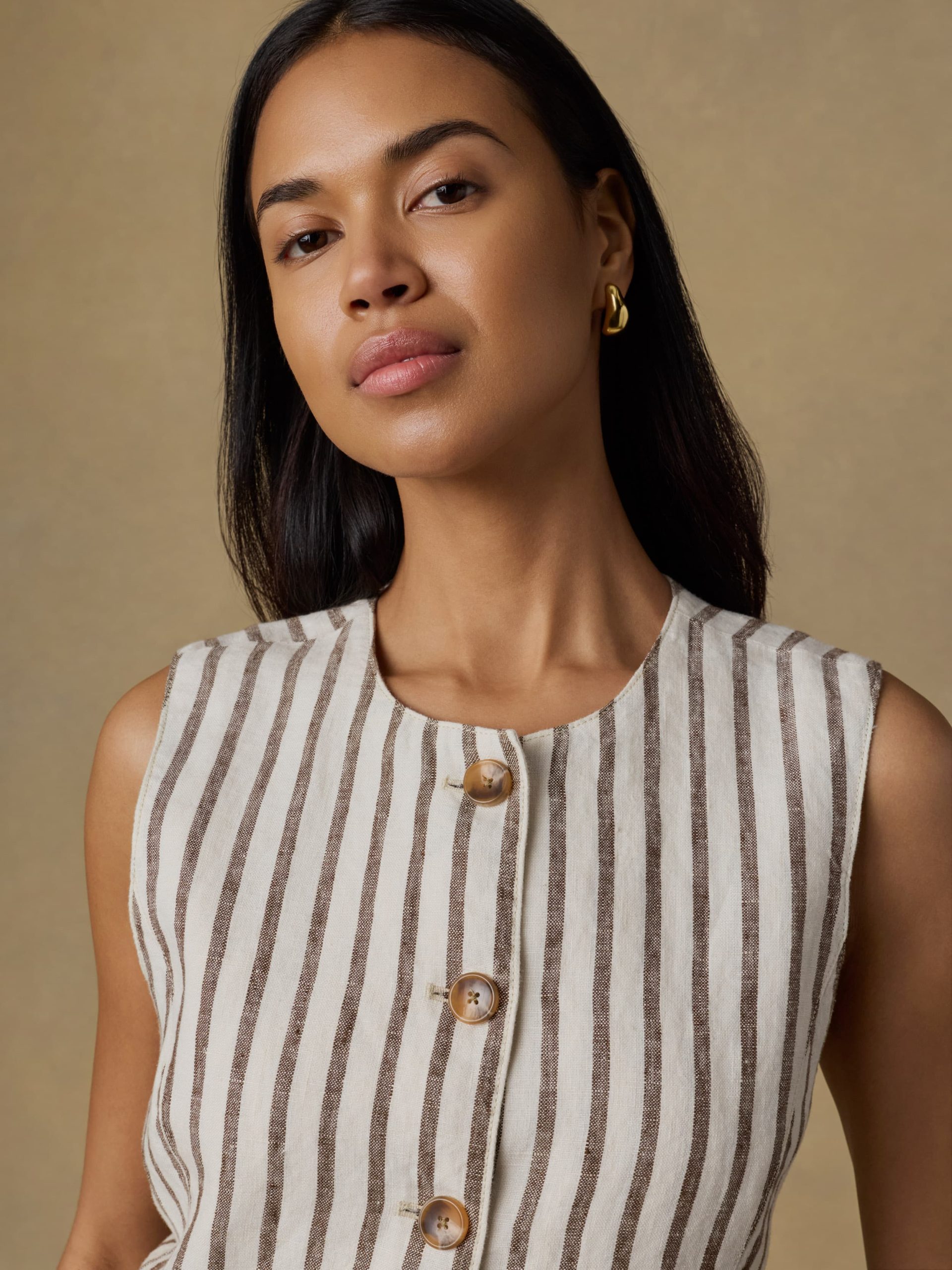 Sun Strider Linen Vest - Cocoa Grove Stripe - Image 4