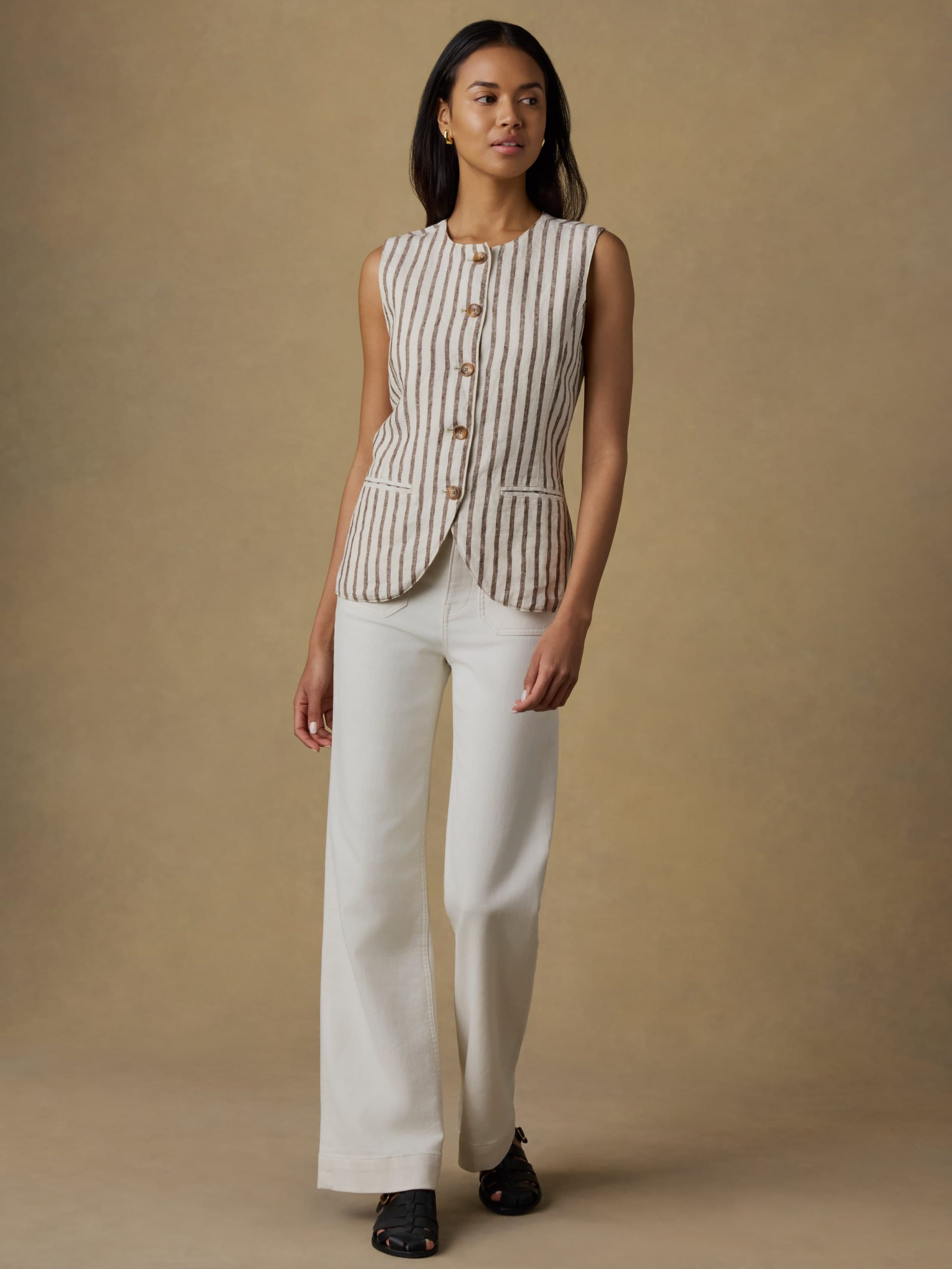 Sun Strider Linen Vest - Cocoa Grove Stripe - Image 5