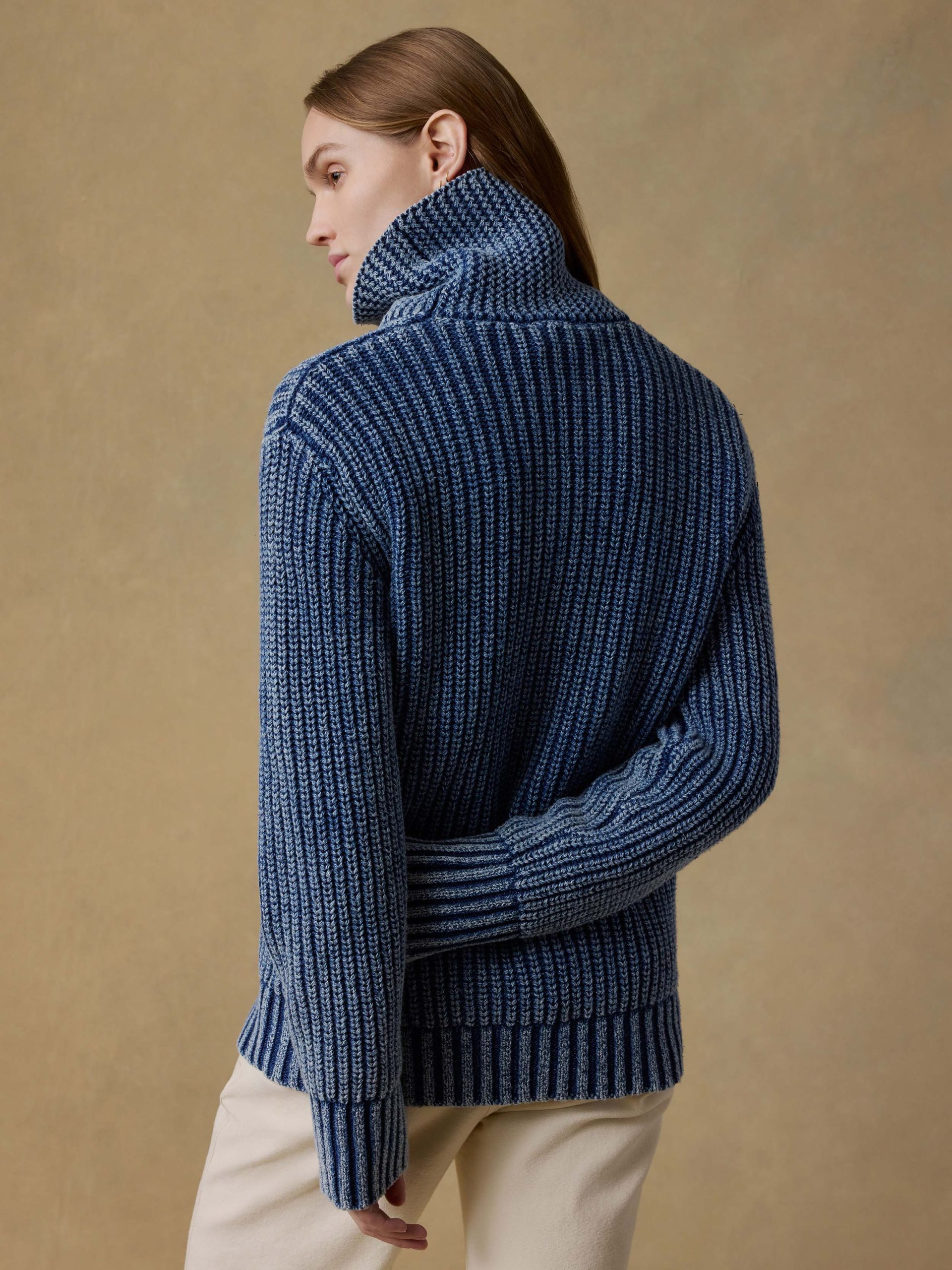 Sunwashed Cotton Oversized Turtleneck Sweater - Windcliff Indigo Wash - Image 5