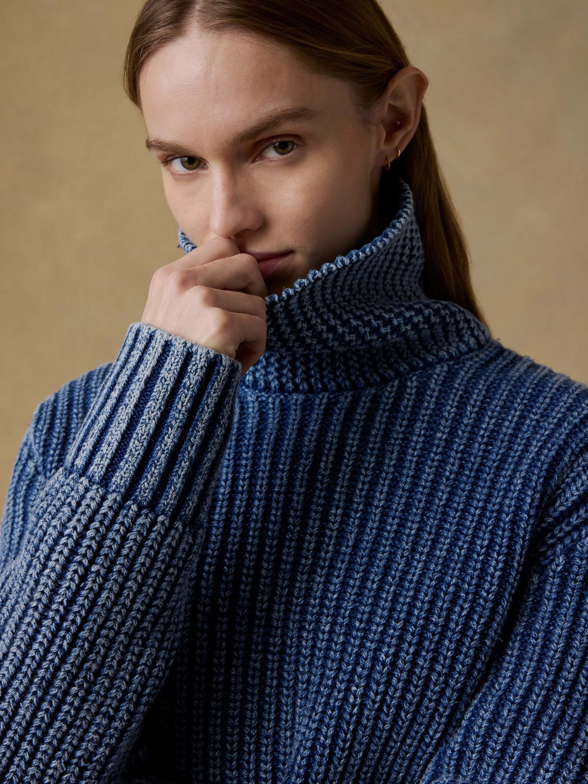 Sunwashed Cotton Oversized Turtleneck Sweater - Windcliff Indigo Wash - Image 3