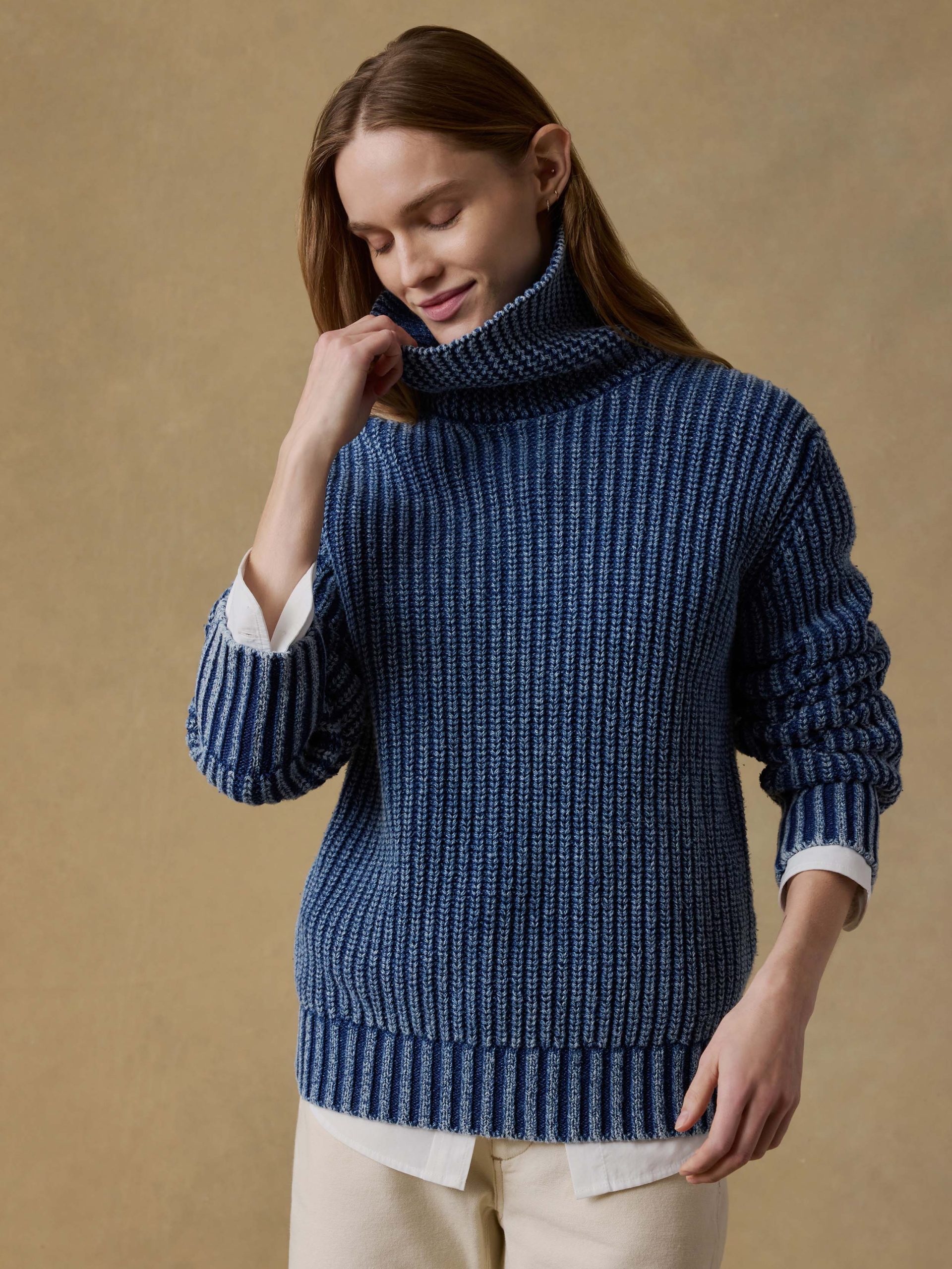Sunwashed Cotton Oversized Turtleneck Sweater - Windcliff Indigo Wash - Image 4