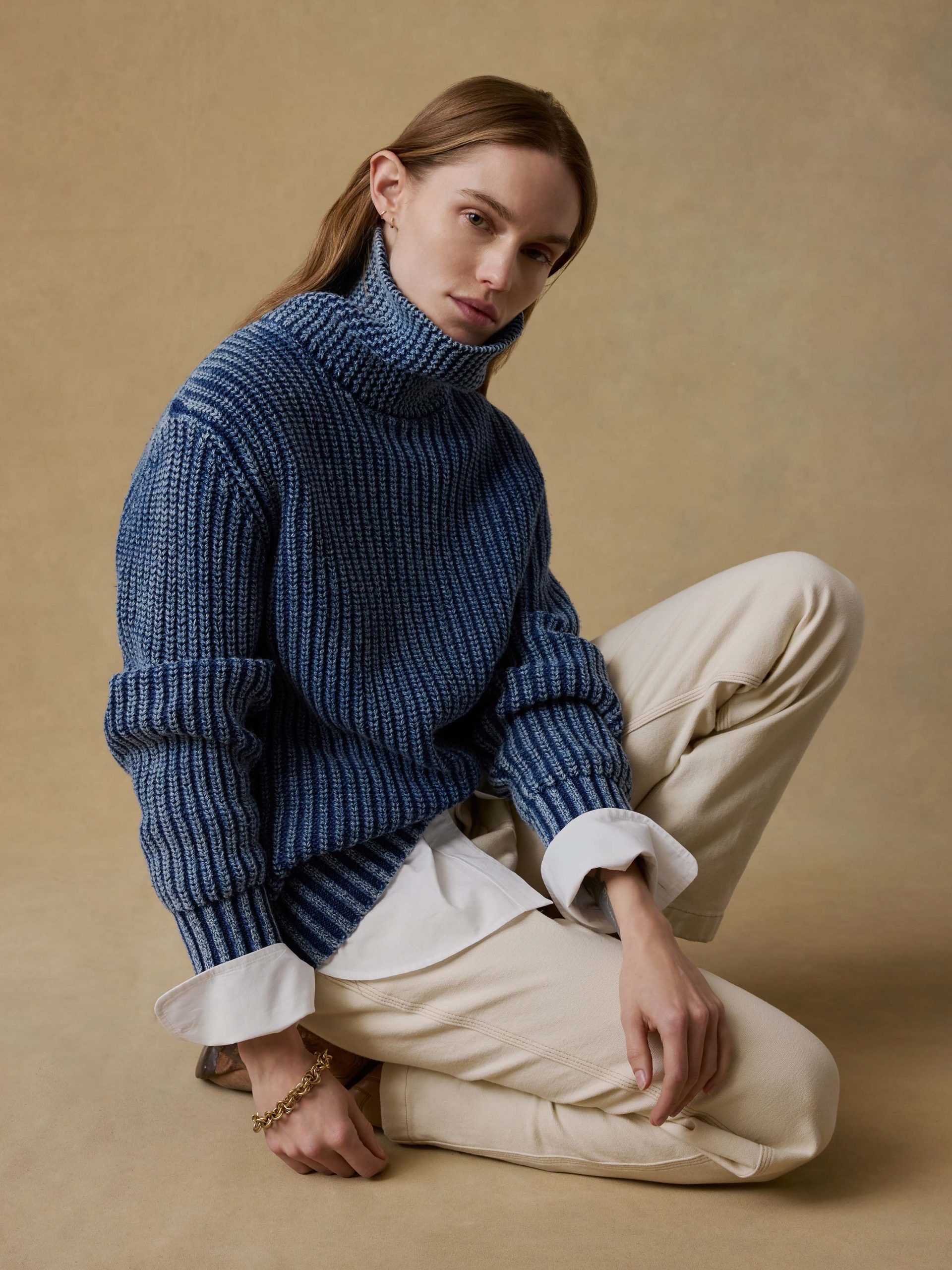 Sunwashed Cotton Oversized Turtleneck Sweater - Windcliff Indigo Wash - Image 2