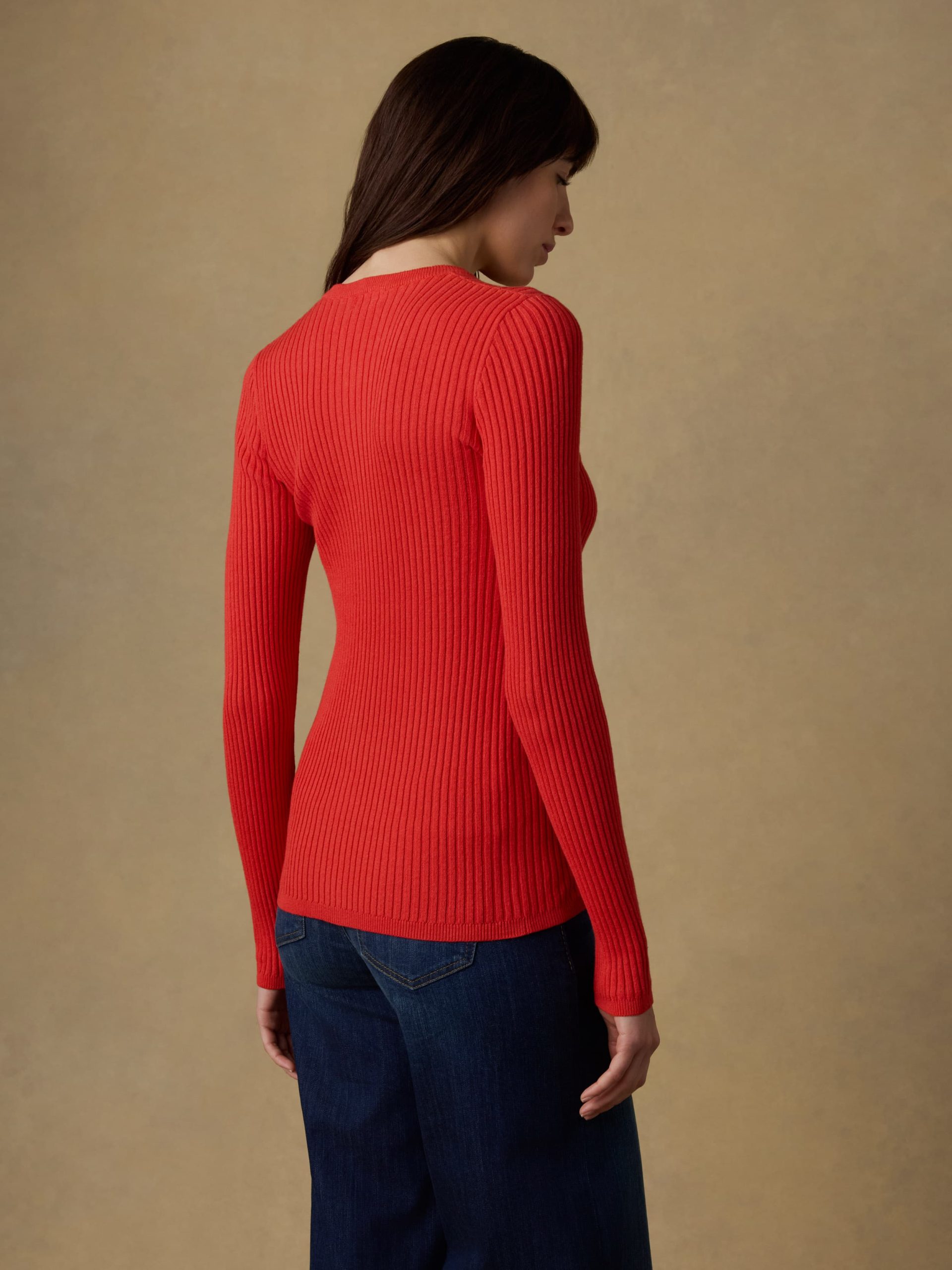 Miramar Linen Crewneck Cardigan - Poppy Red - Image 3