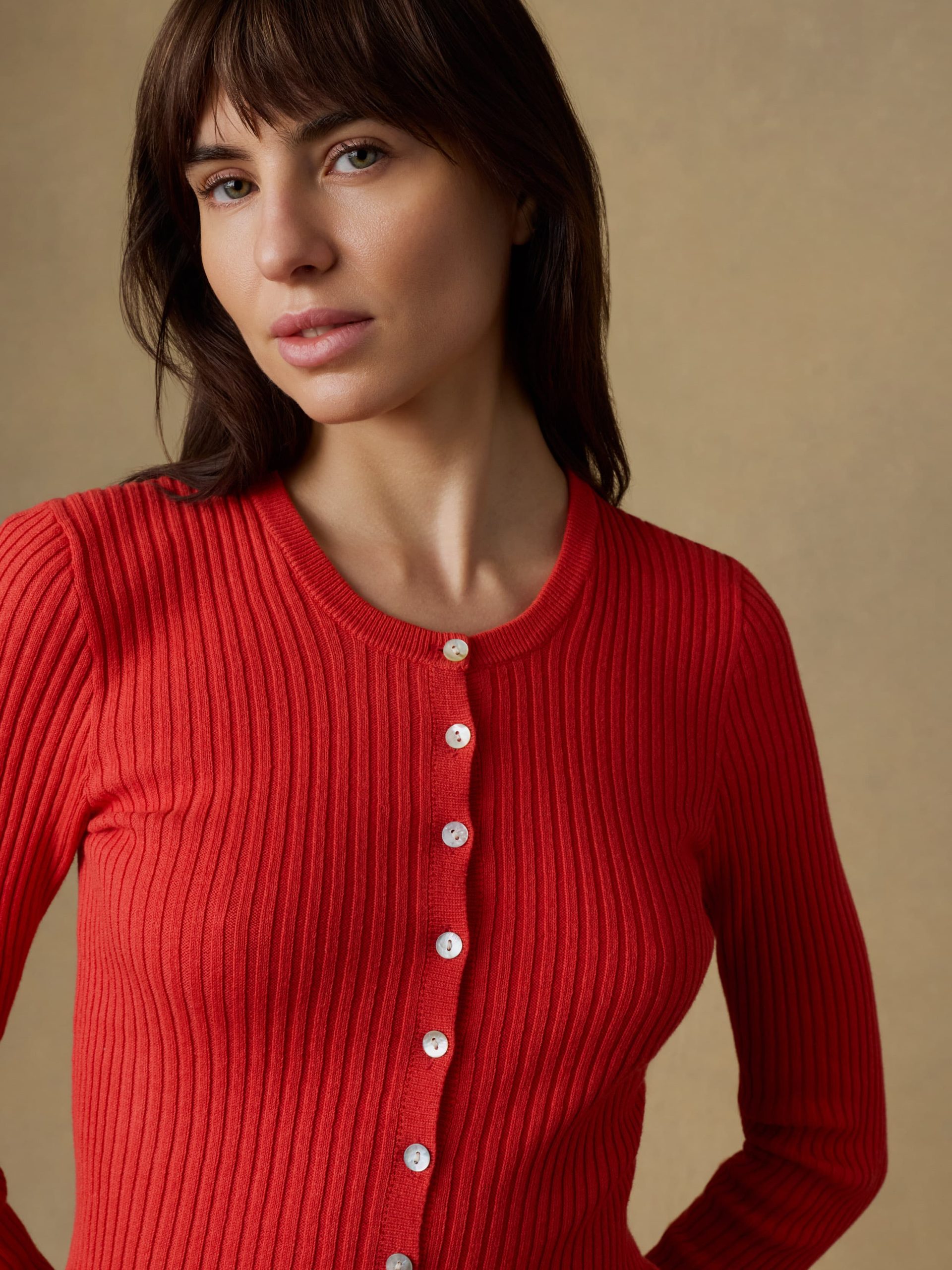 Miramar Linen Crewneck Cardigan - Poppy Red - Image 6