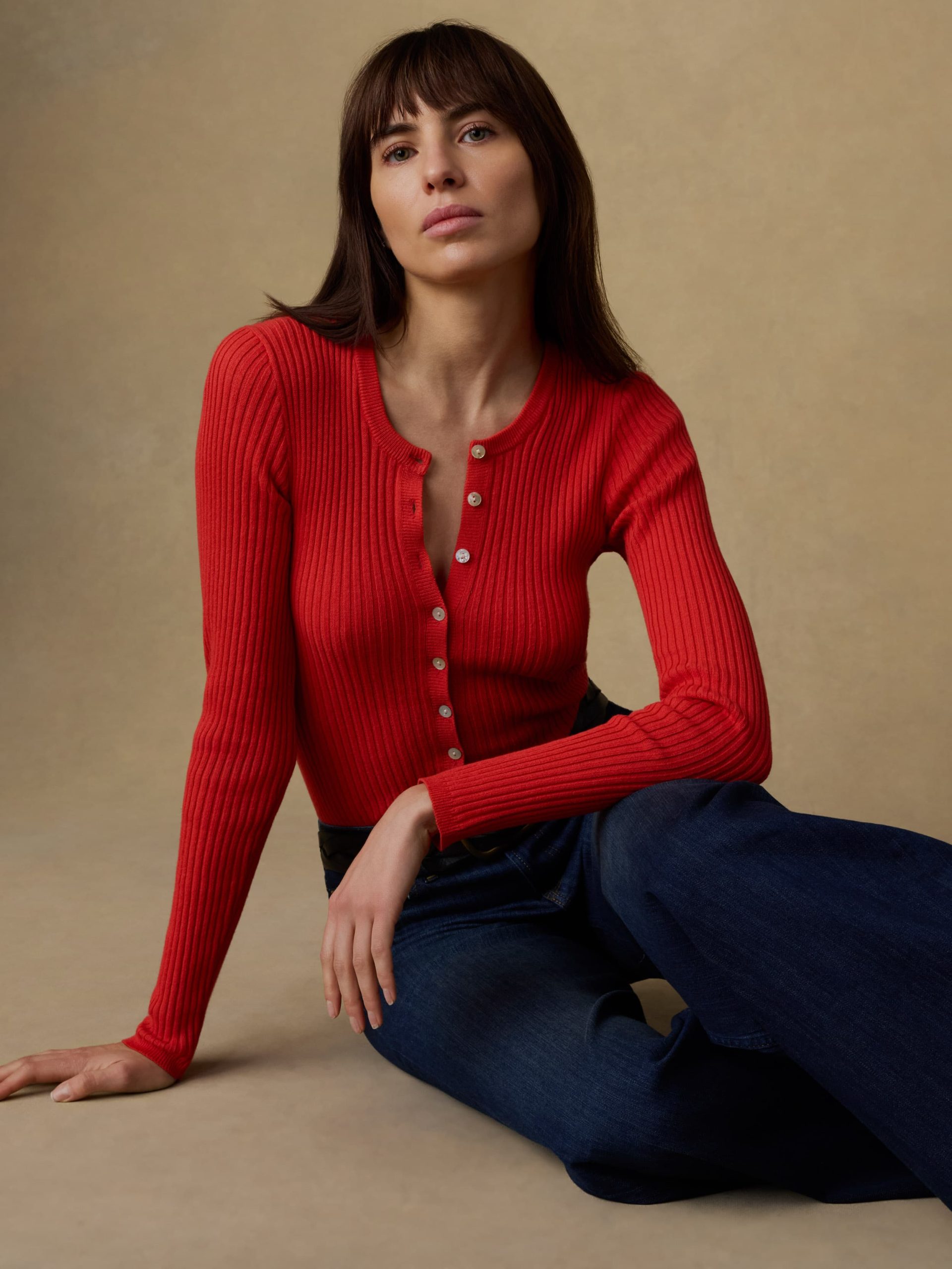 Miramar Linen Crewneck Cardigan - Poppy Red - Image 5