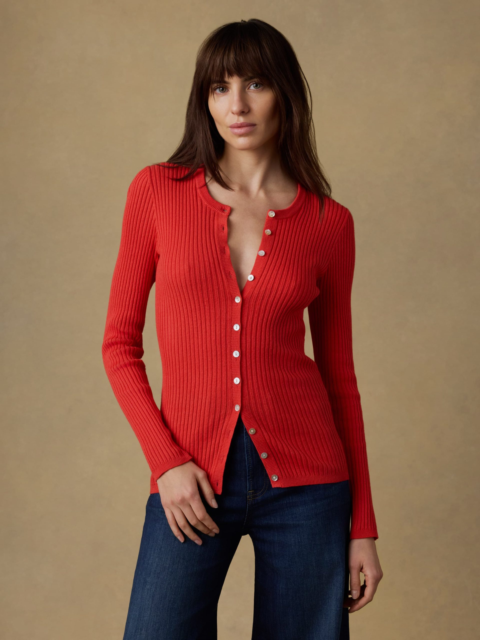 Miramar Linen Crewneck Cardigan - Poppy Red - Image 2