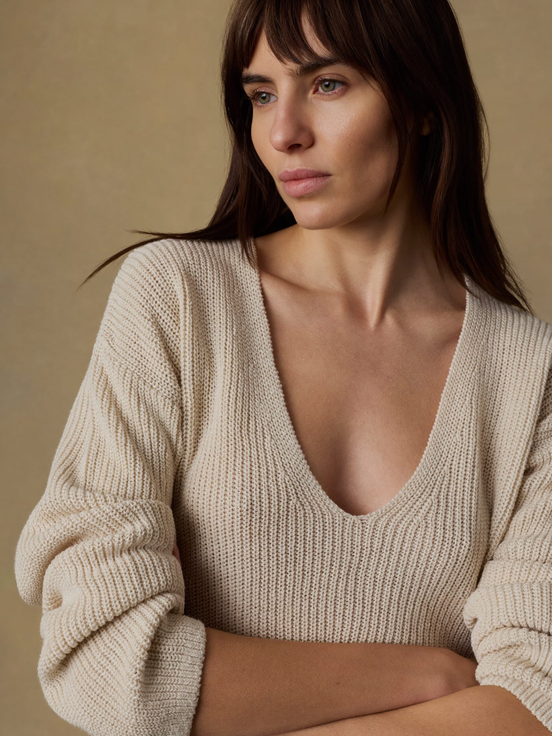 Miramar Linen Deep V-Neck Sweater - Summer Sand - Image 4