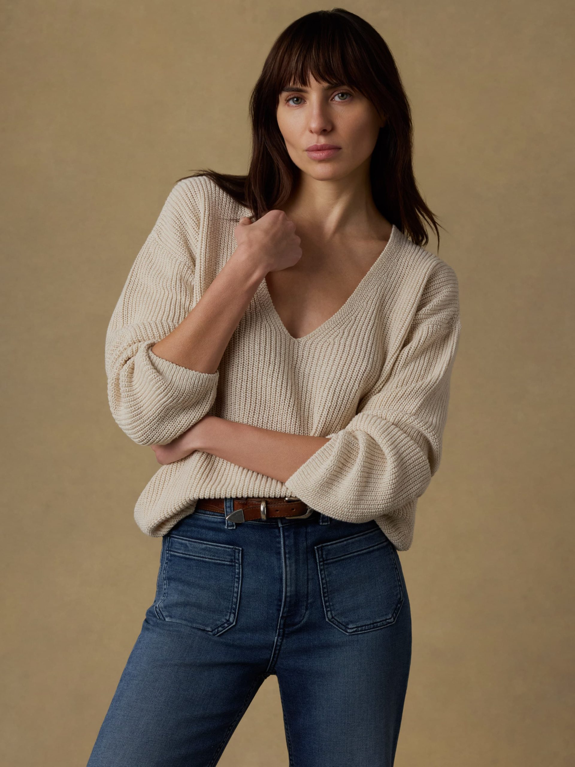 Miramar Linen Deep V-Neck Sweater - Summer Sand - Image 2