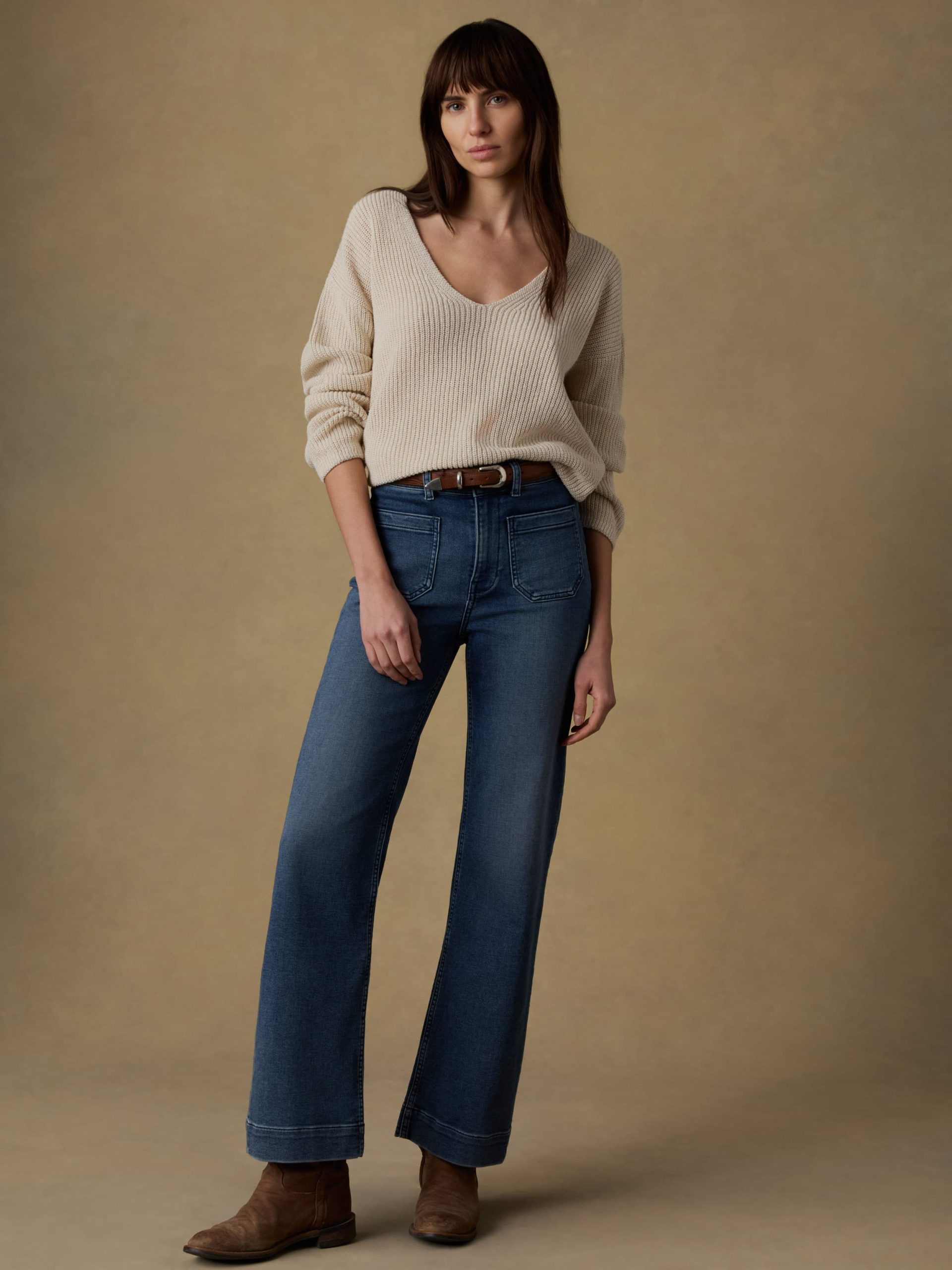 Miramar Linen Deep V-Neck Sweater - Summer Sand - Image 5
