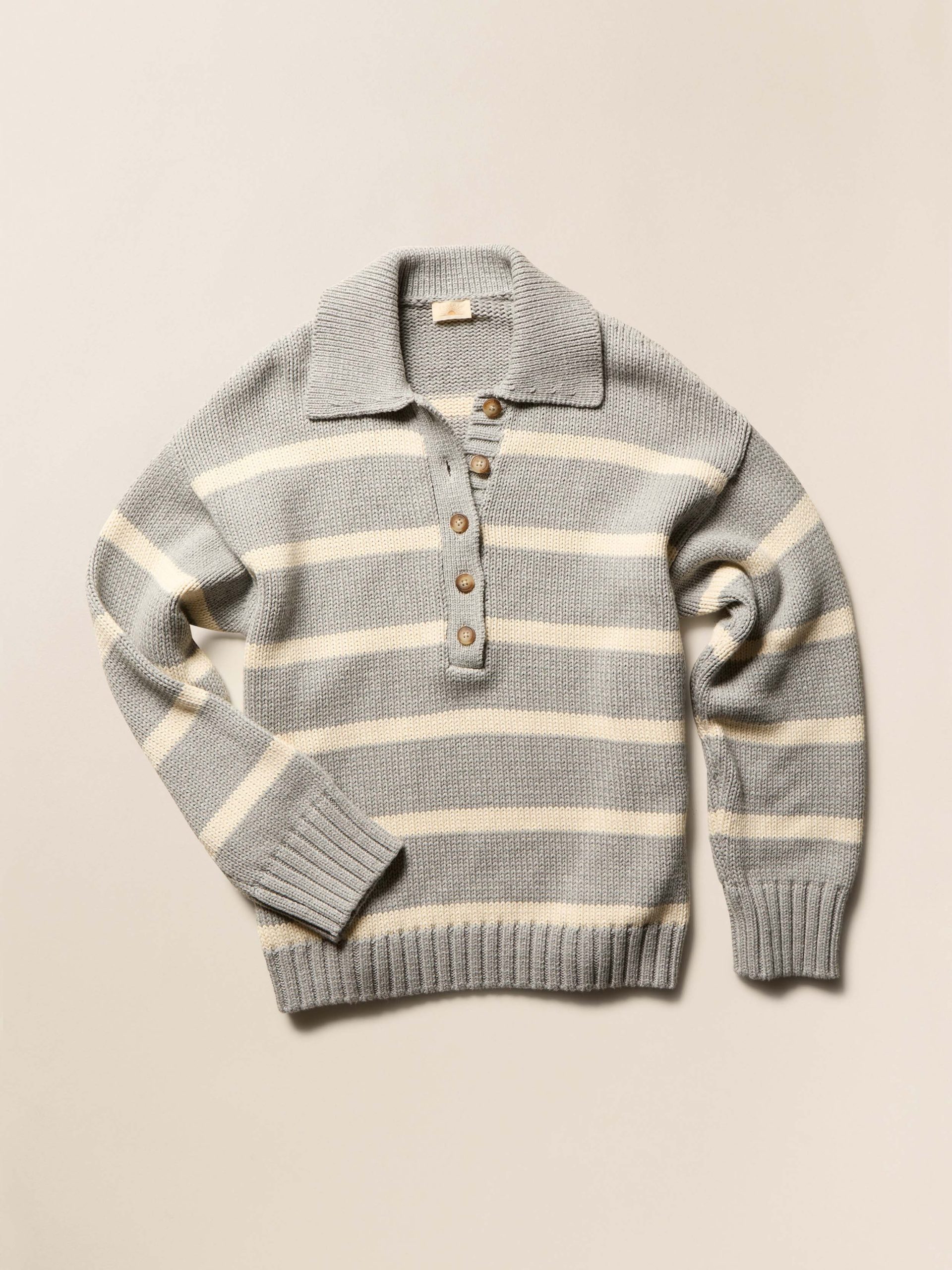 Sunwashed Cotton Polo Sweater - Grey Heather Stripe - Image 7