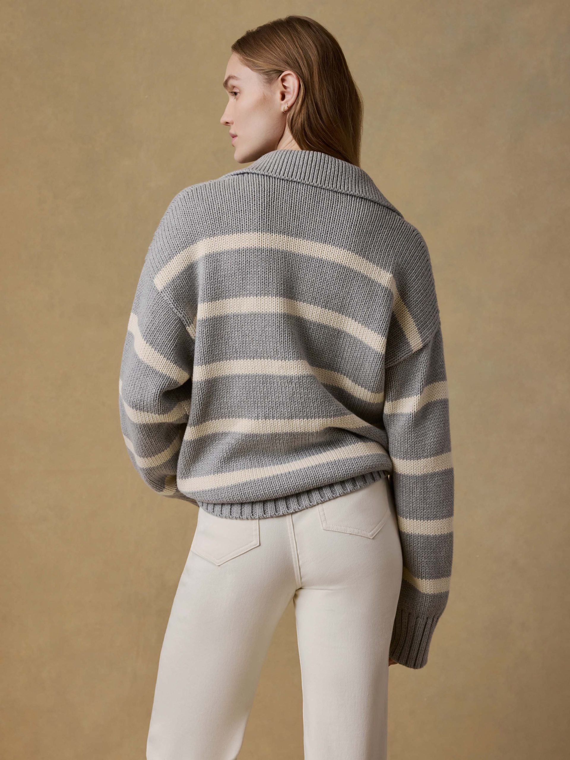 Sunwashed Cotton Polo Sweater - Grey Heather Stripe - Image 3
