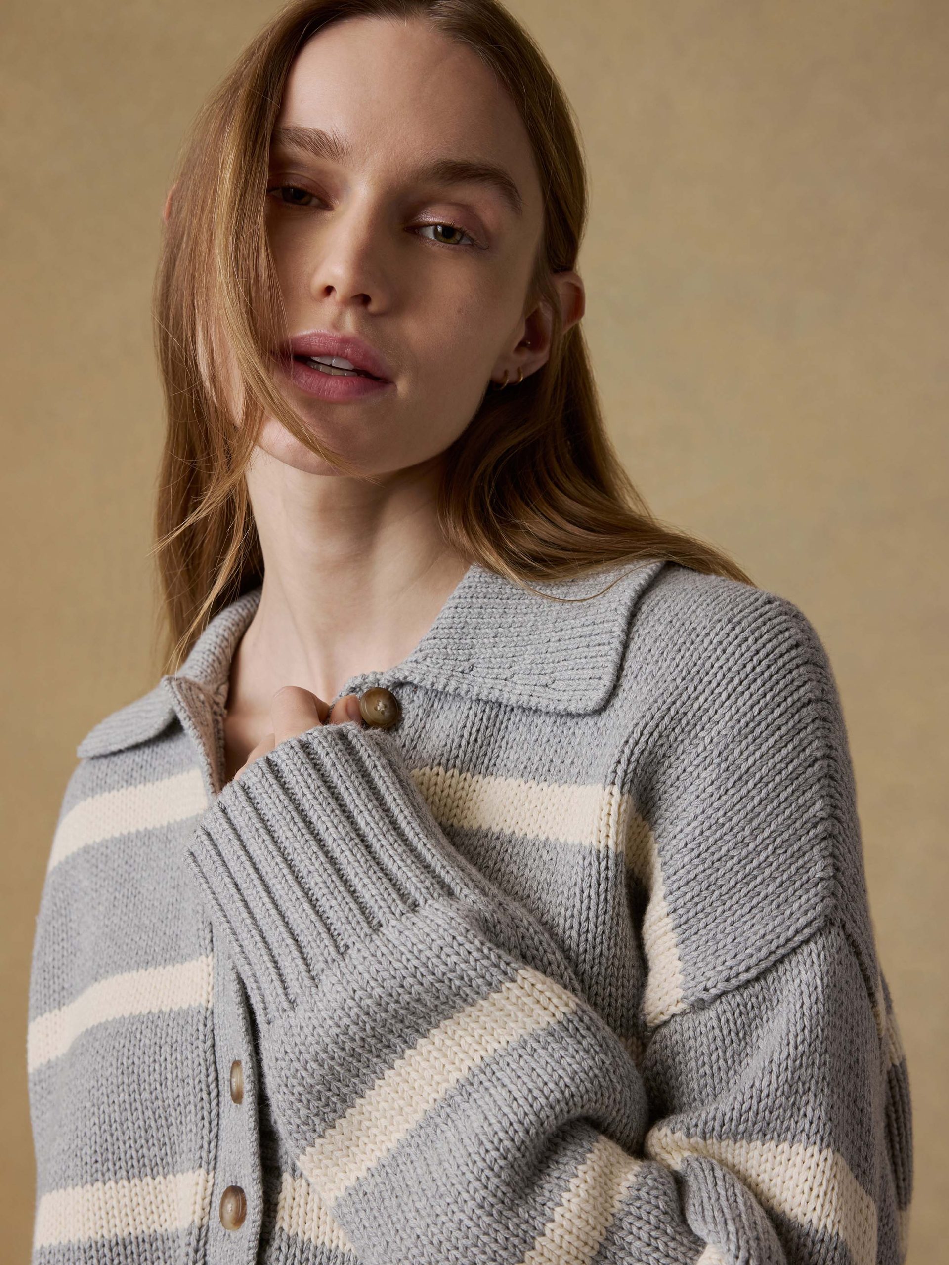 Sunwashed Cotton Polo Sweater - Grey Heather Stripe - Image 5