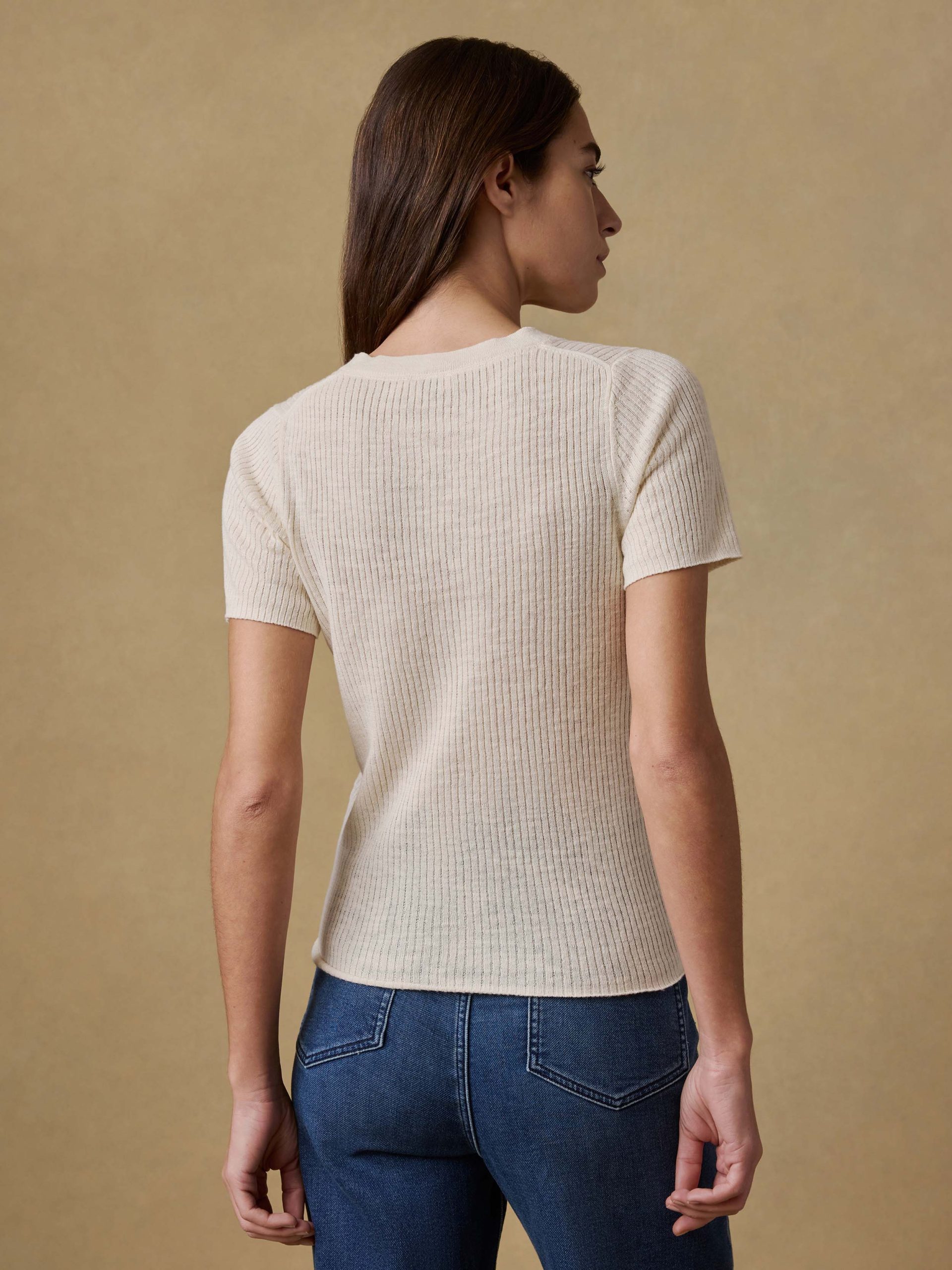 Miramar Linen Mini Rib Tee - Summer Sand - Image 4