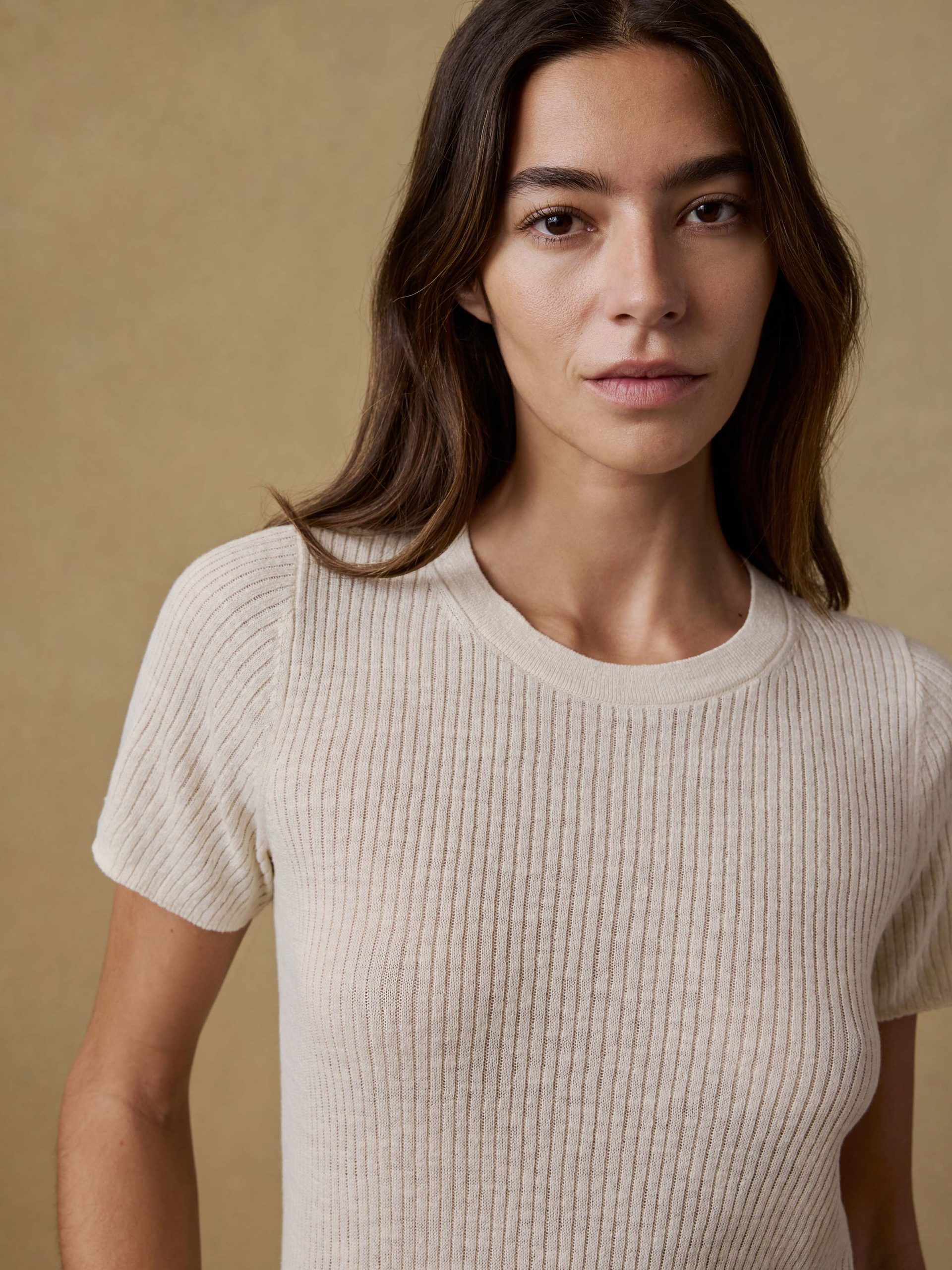 Miramar Linen Mini Rib Tee - Summer Sand - Image 3