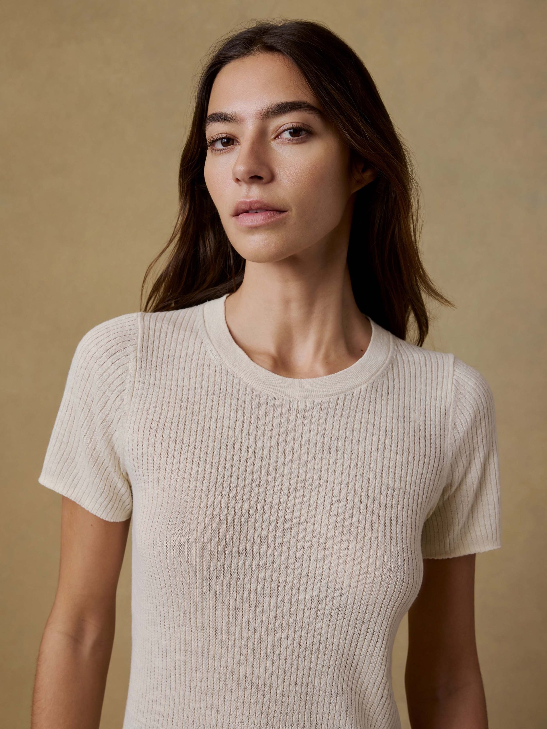 Miramar Linen Mini Rib Tee - Summer Sand - Image 5