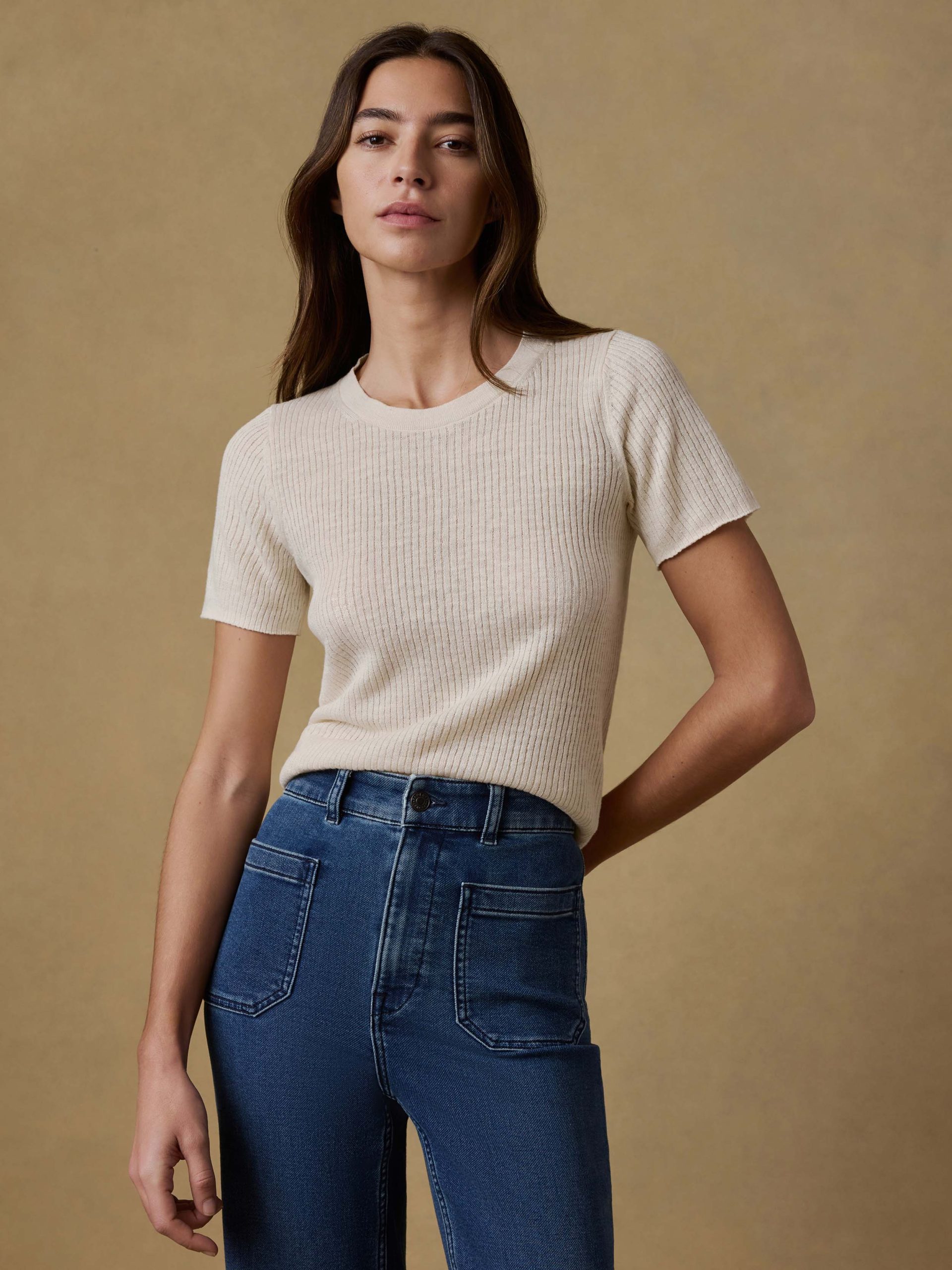 Miramar Linen Mini Rib Tee - Summer Sand - Image 2