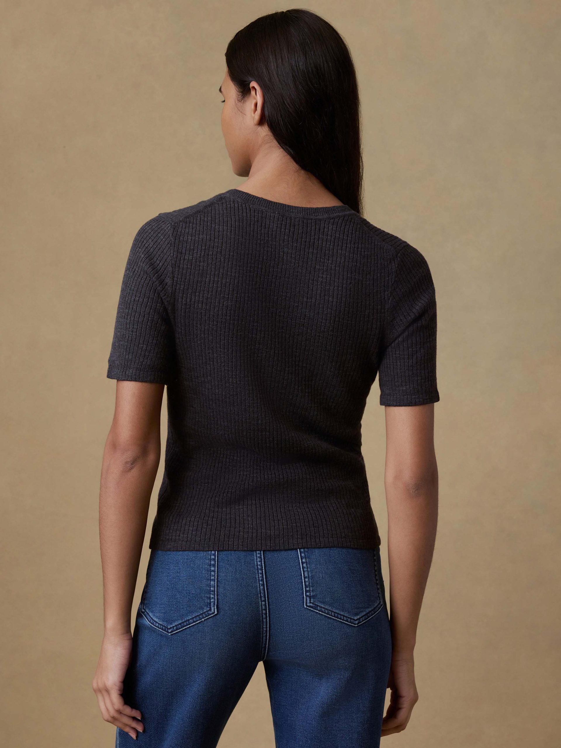 Miramar Linen Mini Rib Tee - Washed Black - Image 4