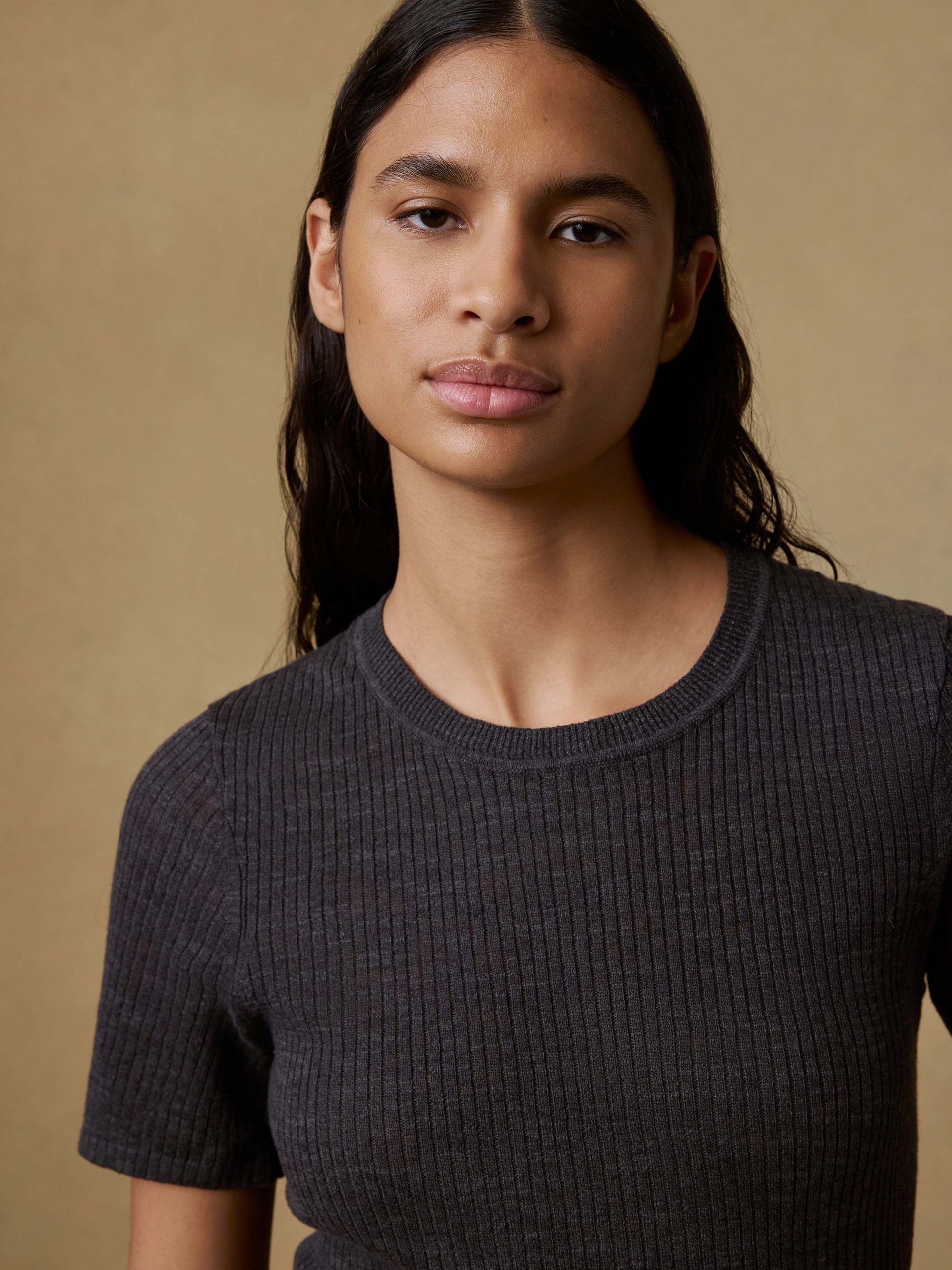 Miramar Linen Mini Rib Tee - Washed Black - Image 3