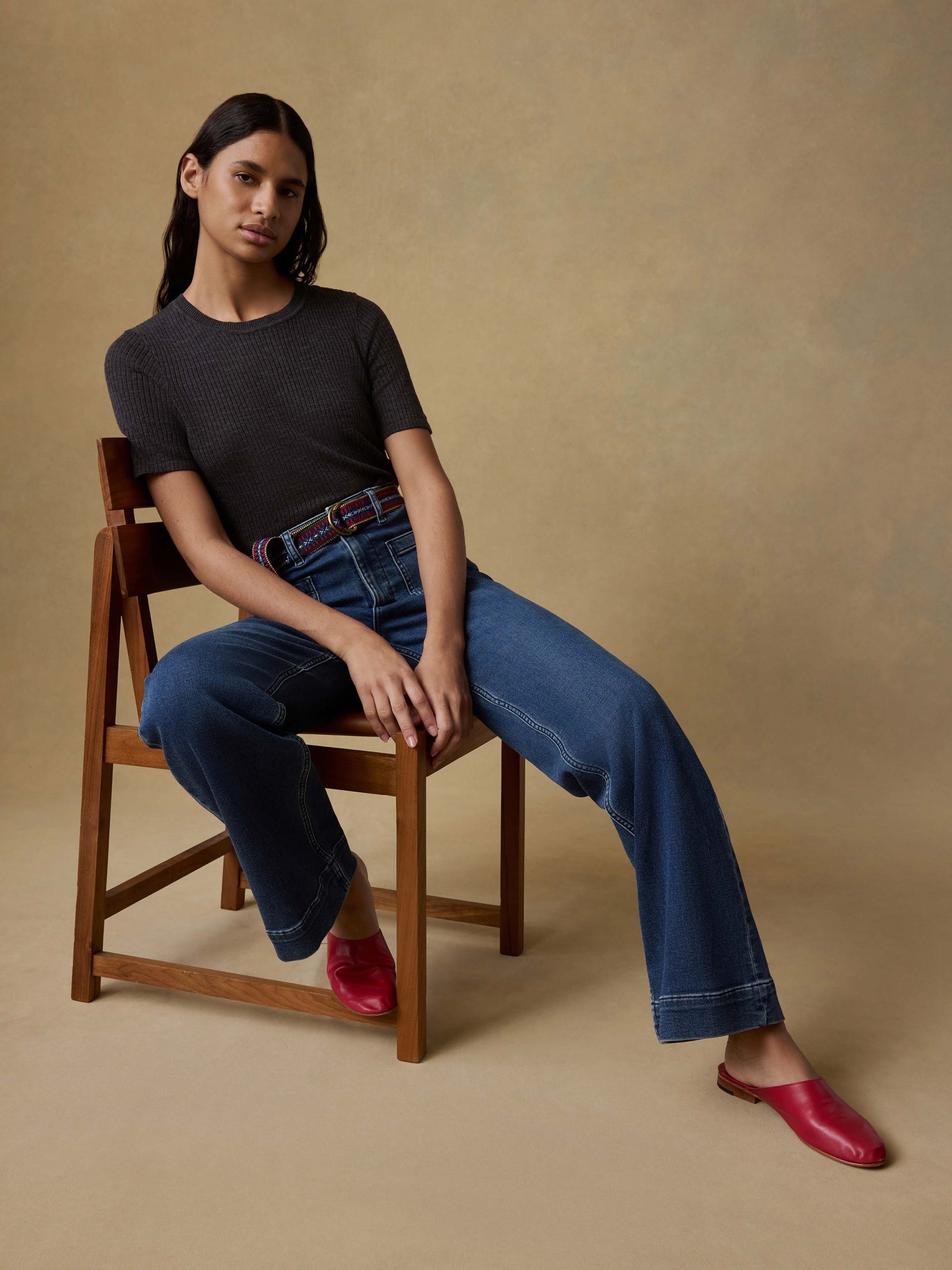 Miramar Linen Mini Rib Tee - Washed Black - Image 2