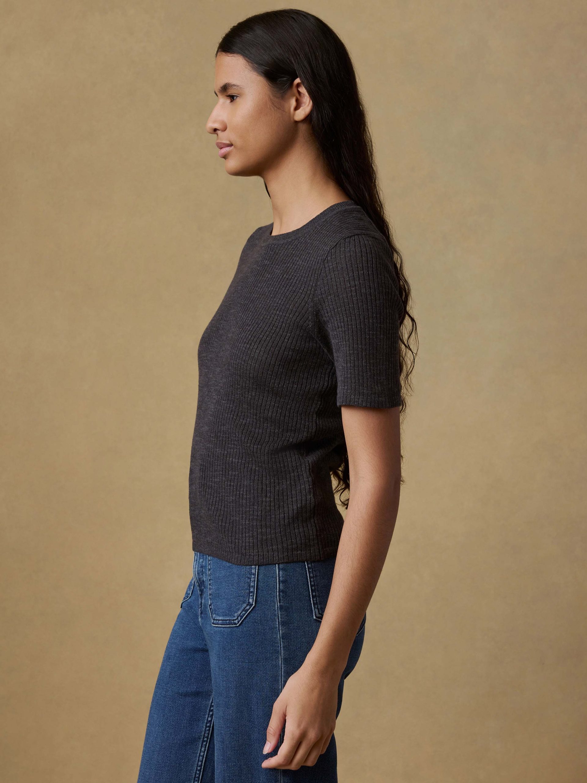 Miramar Linen Mini Rib Tee - Washed Black - Image 5