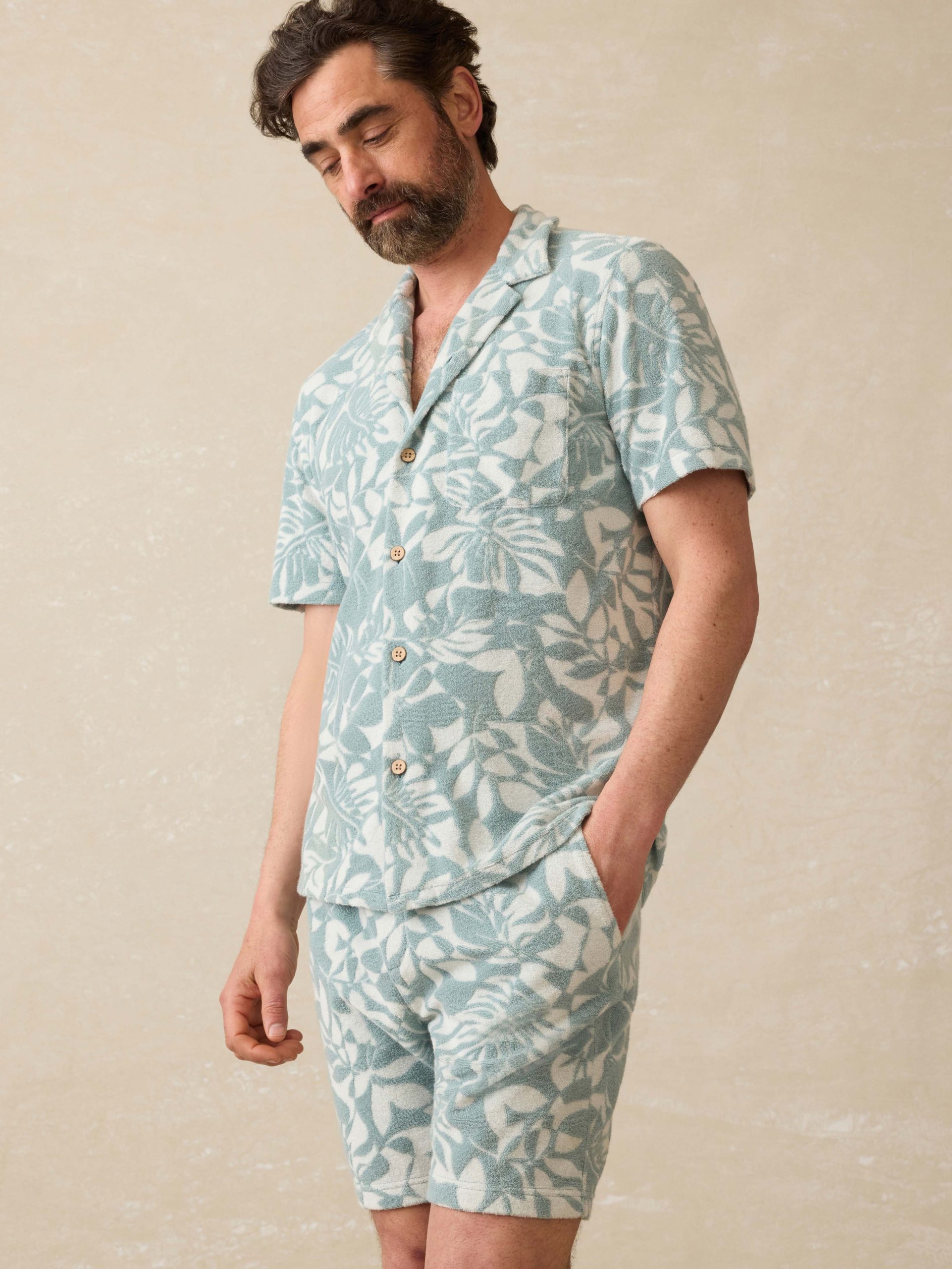 Cabana Towel Terry Sweatshort - Poolside Foliage Teal - Image 5