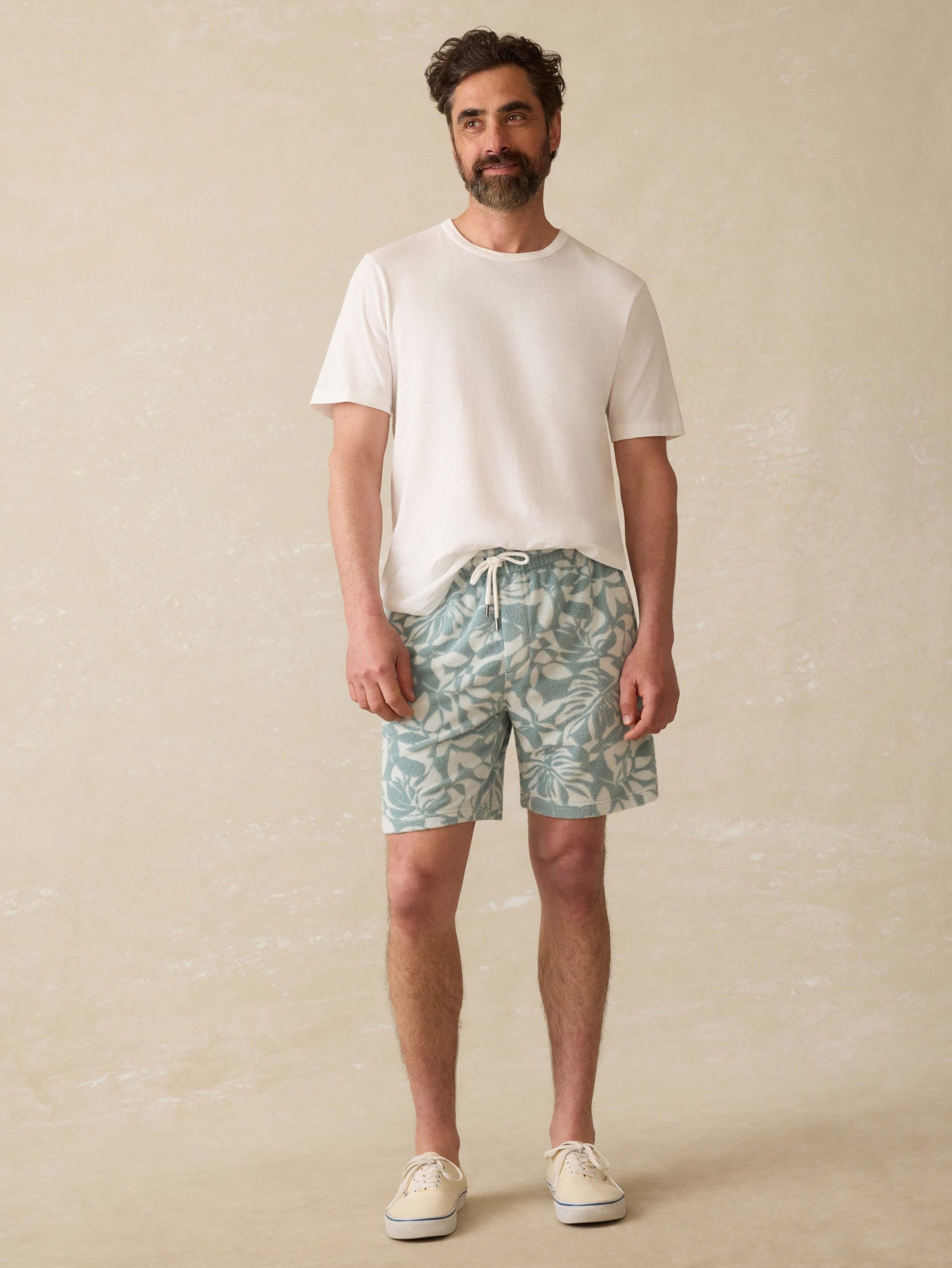 Cabana Towel Terry Sweatshort - Poolside Foliage Teal - Image 4