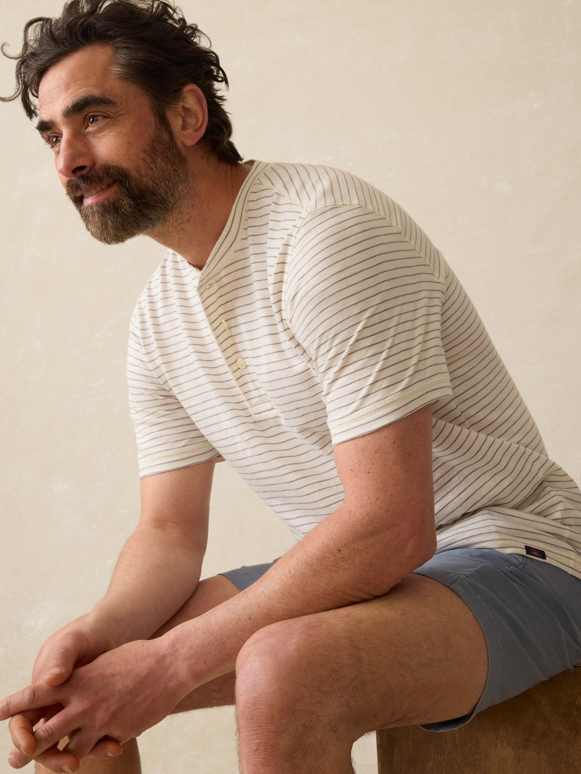 Short-Sleeve Sunwashed Henley - Cream Flint Stripe - Image 5