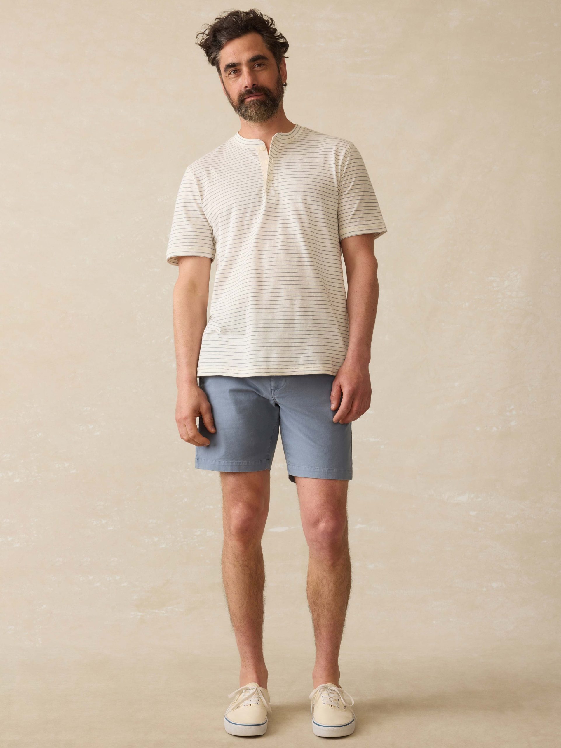 Short-Sleeve Sunwashed Henley - Cream Flint Stripe - Image 3