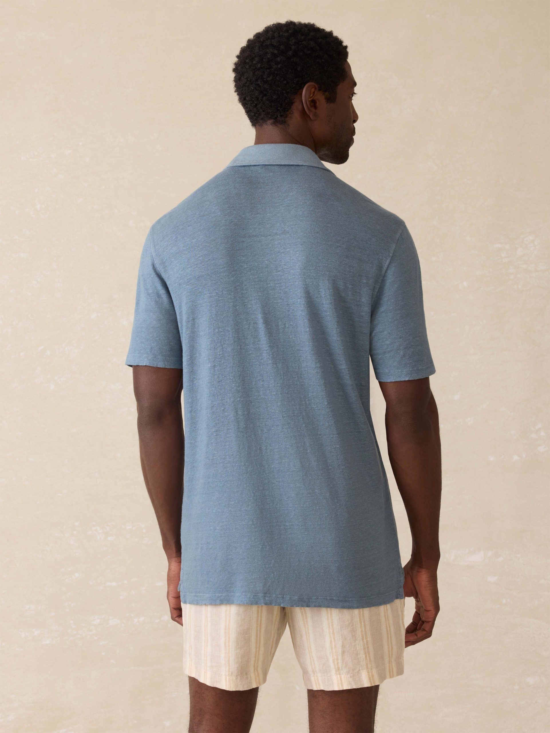 Short-Sleeve Linen Polo - Deep Marine - Image 4
