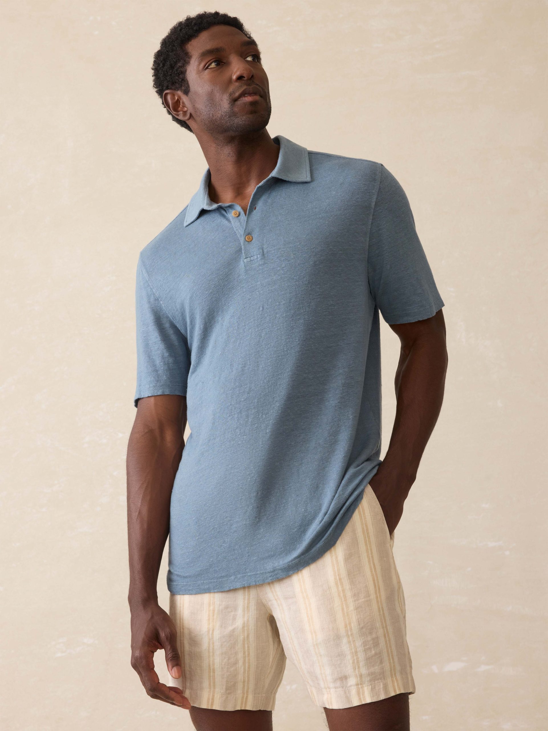 Short-Sleeve Linen Polo - Deep Marine - Image 3