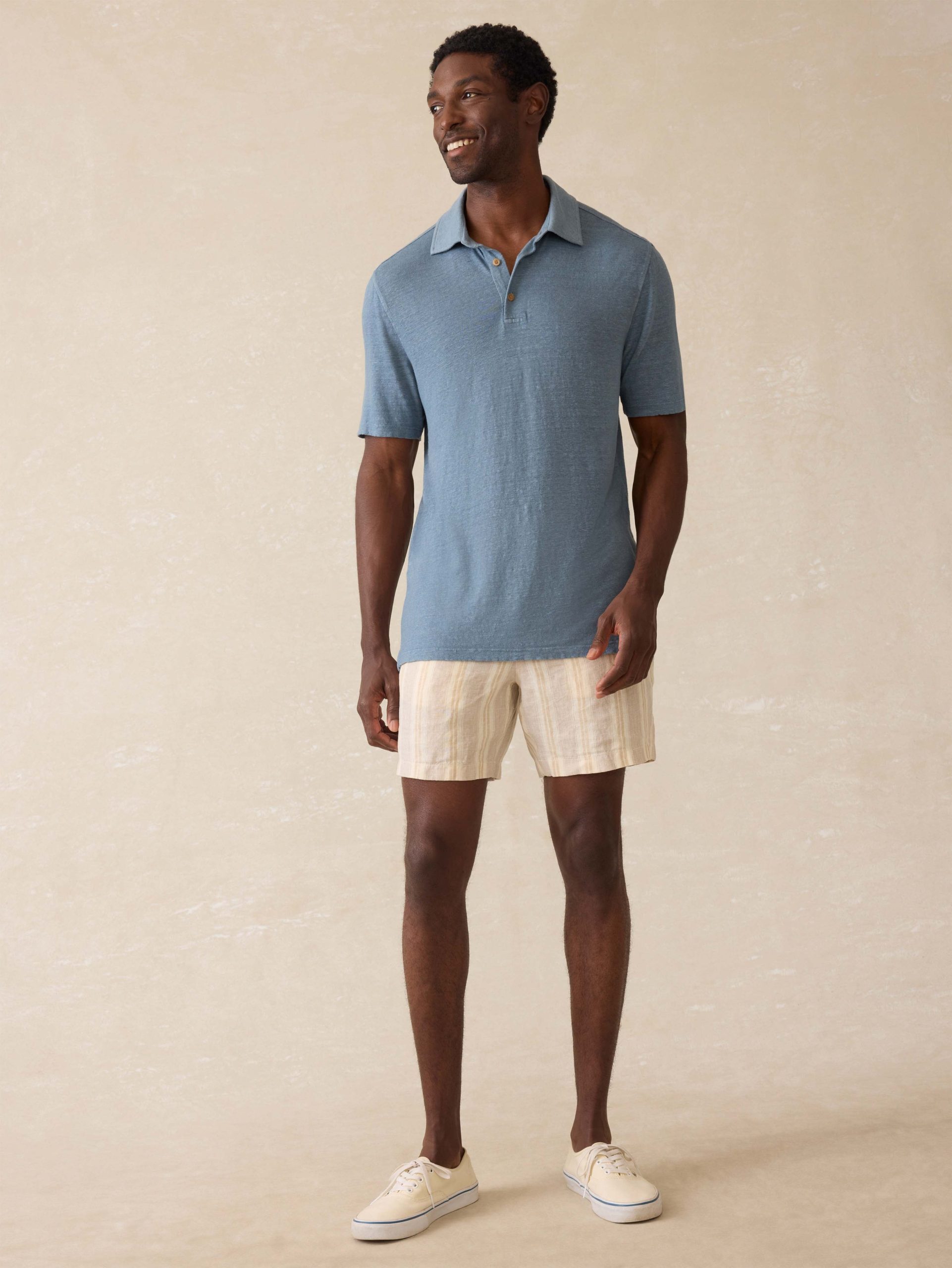 Short-Sleeve Linen Polo - Deep Marine - Image 2