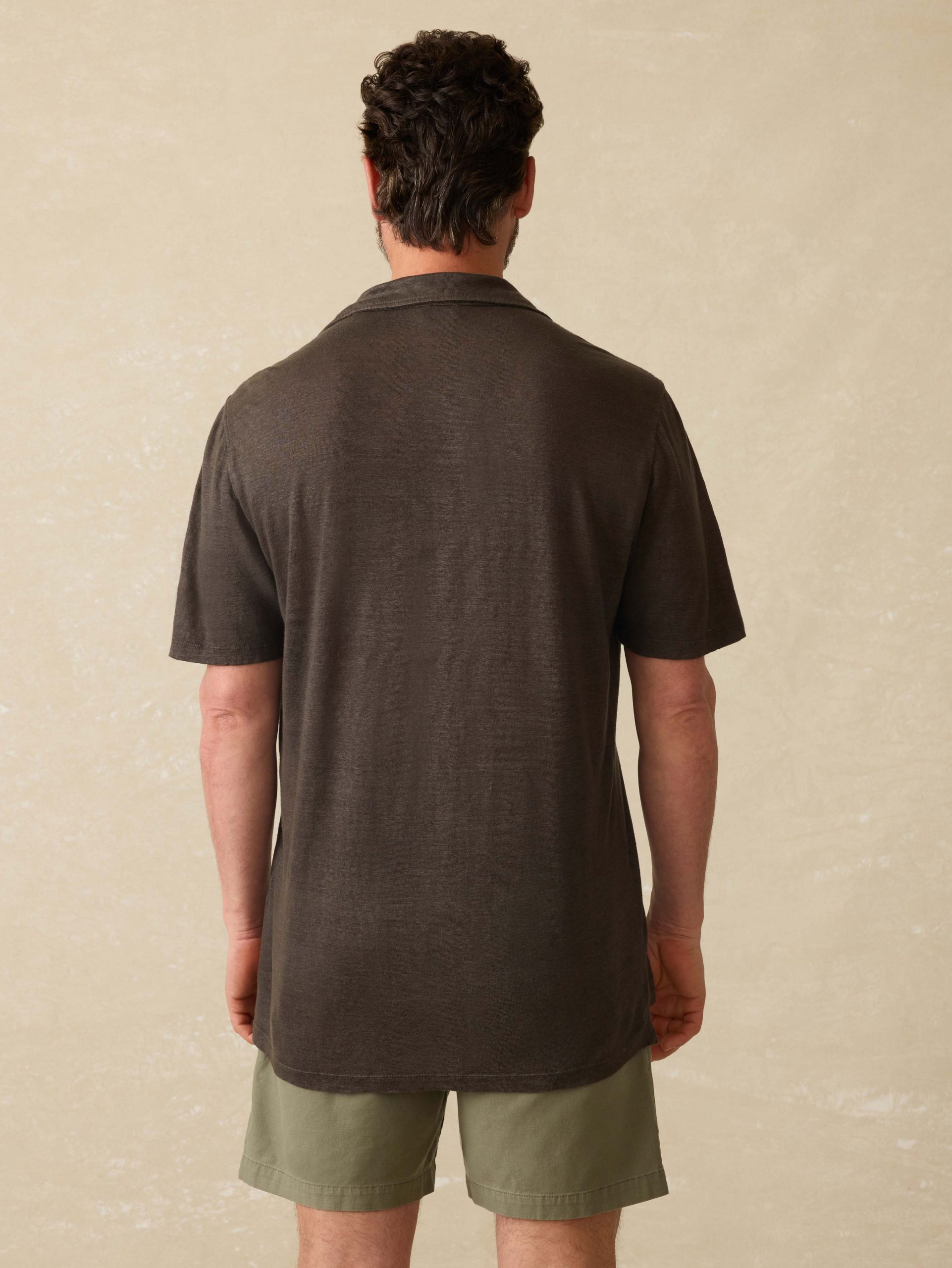 Short-Sleeve Linen Polo - Washed Black - Image 4