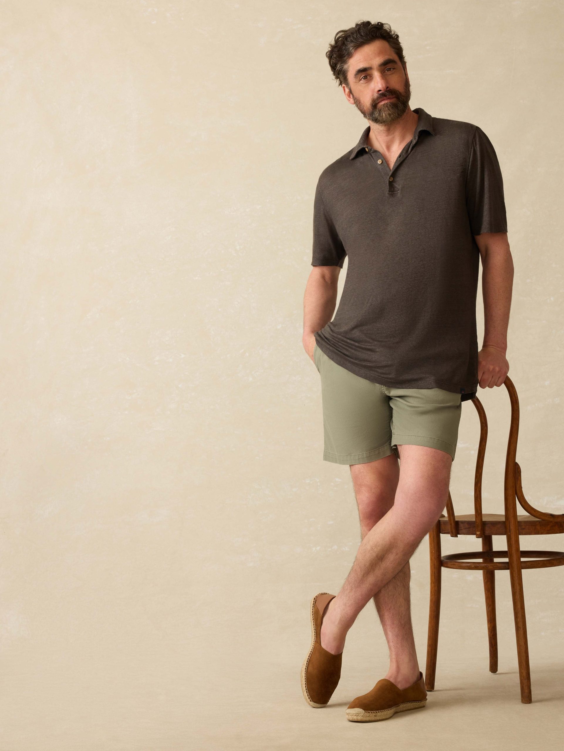 Short-Sleeve Linen Polo - Washed Black - Image 3