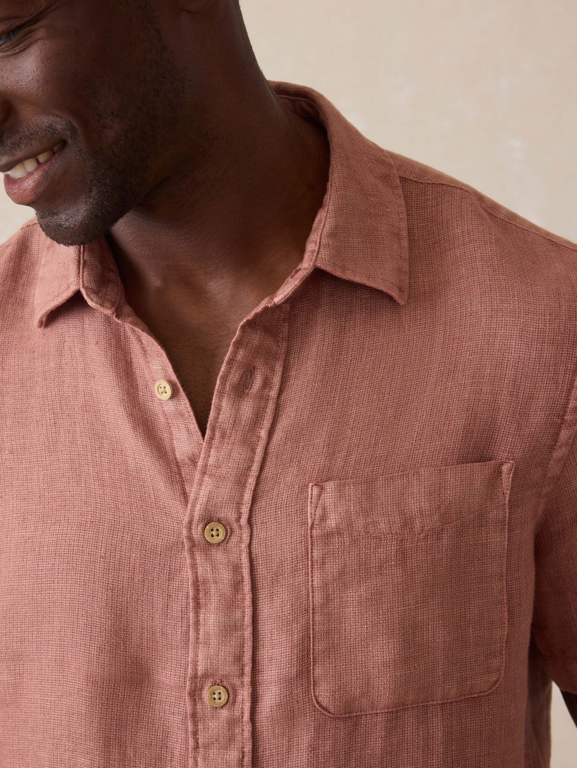 Short Sleeve Palma Linen Shirt - Cedar Rose - Image 3