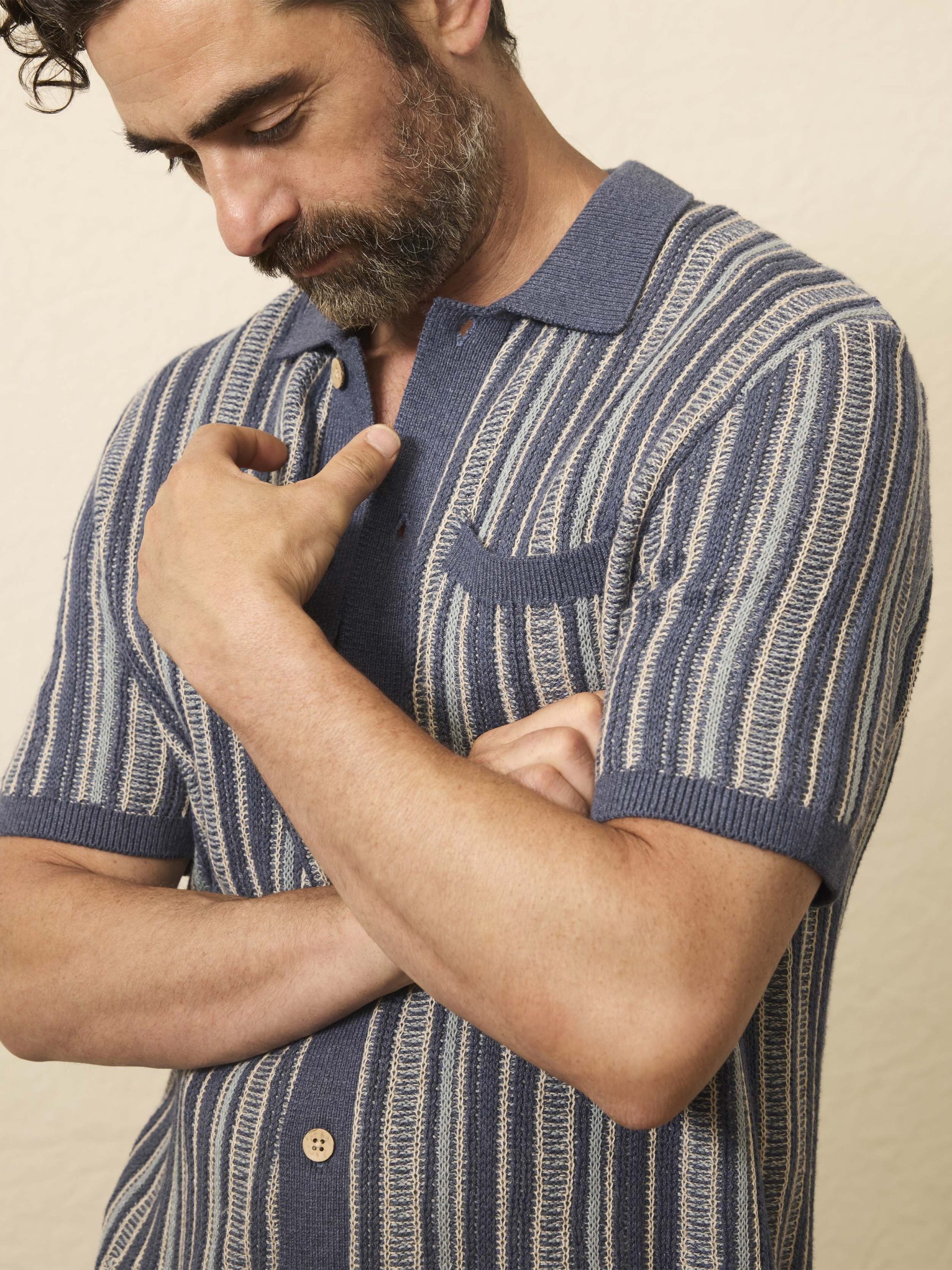 Short-Sleeve Sweater Shirt - River Cliffs Stripe - Image 2