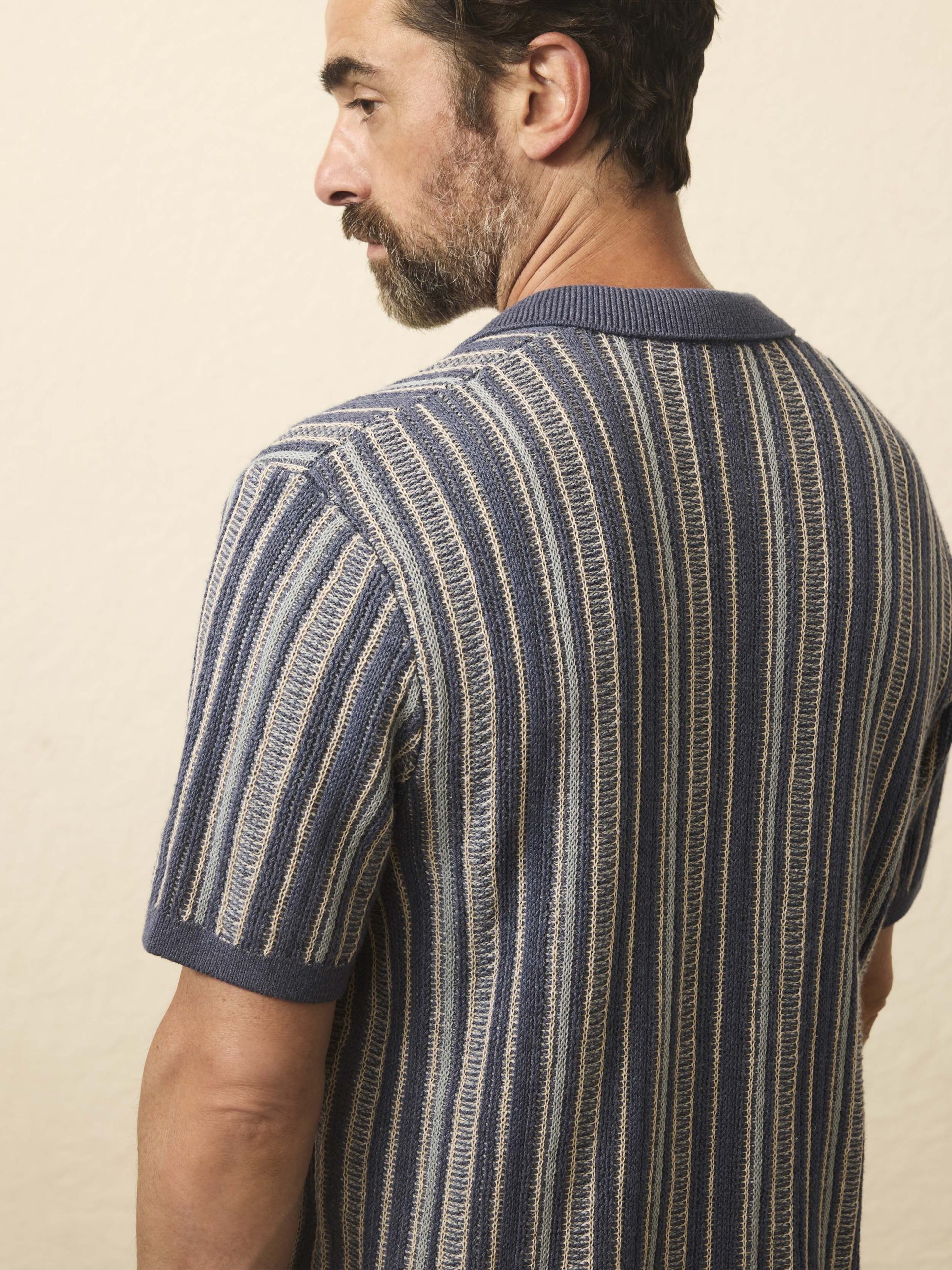 Short-Sleeve Sweater Shirt - River Cliffs Stripe - Image 4