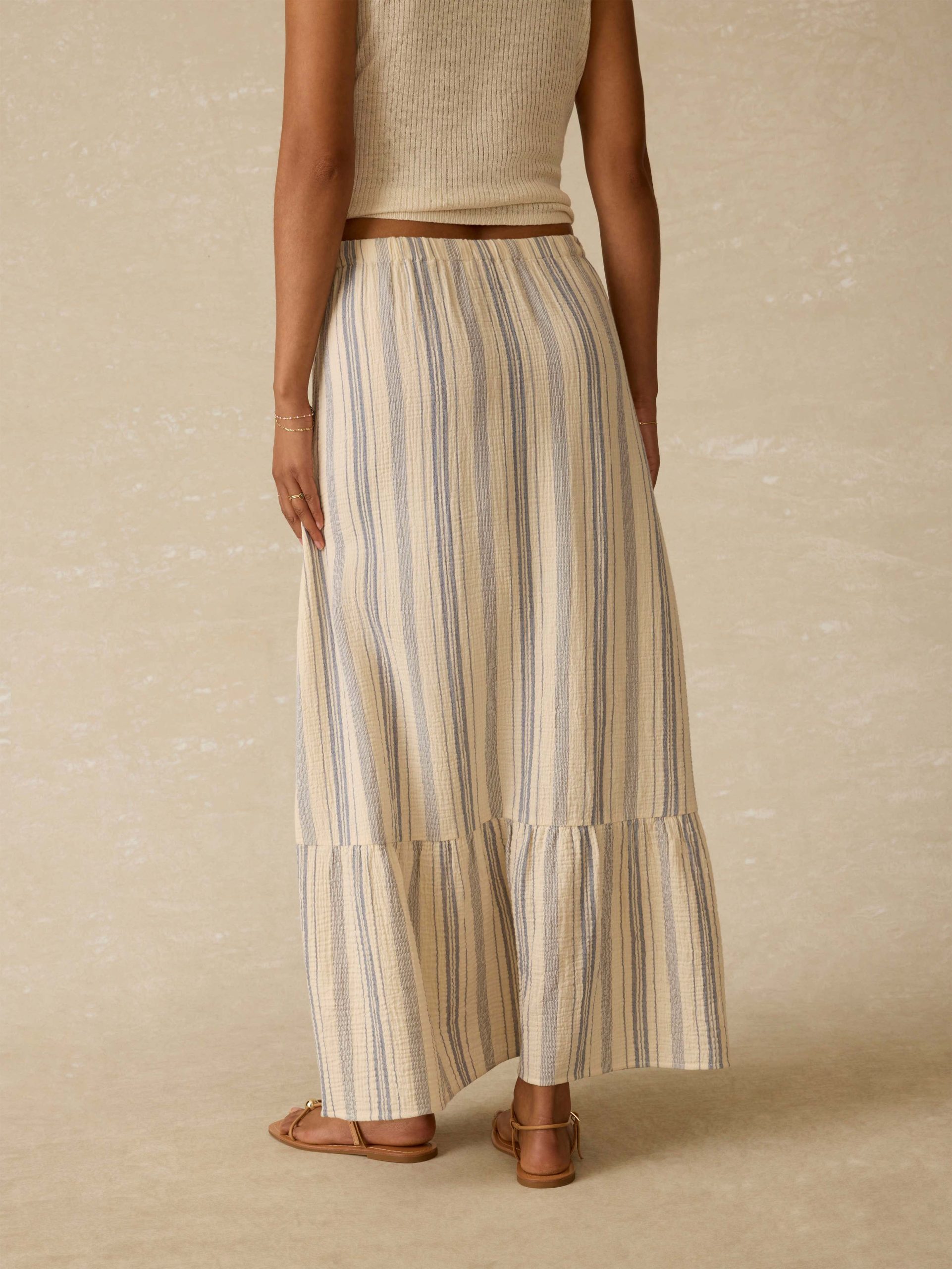 Dune Cotton Gauze Rees Skirt - Aqua Sea Stripe - Image 4