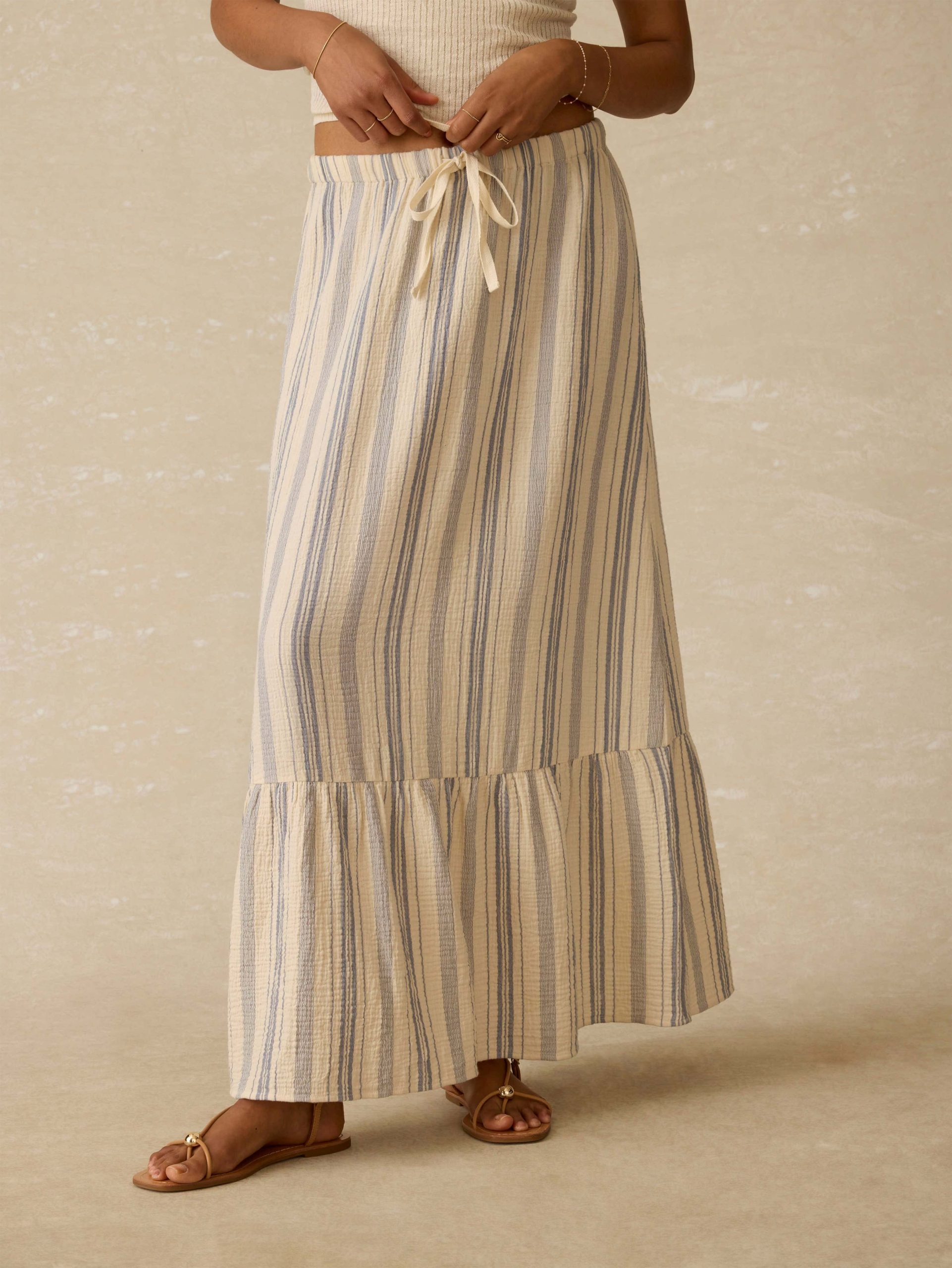 Dune Cotton Gauze Rees Skirt - Aqua Sea Stripe - Image 3