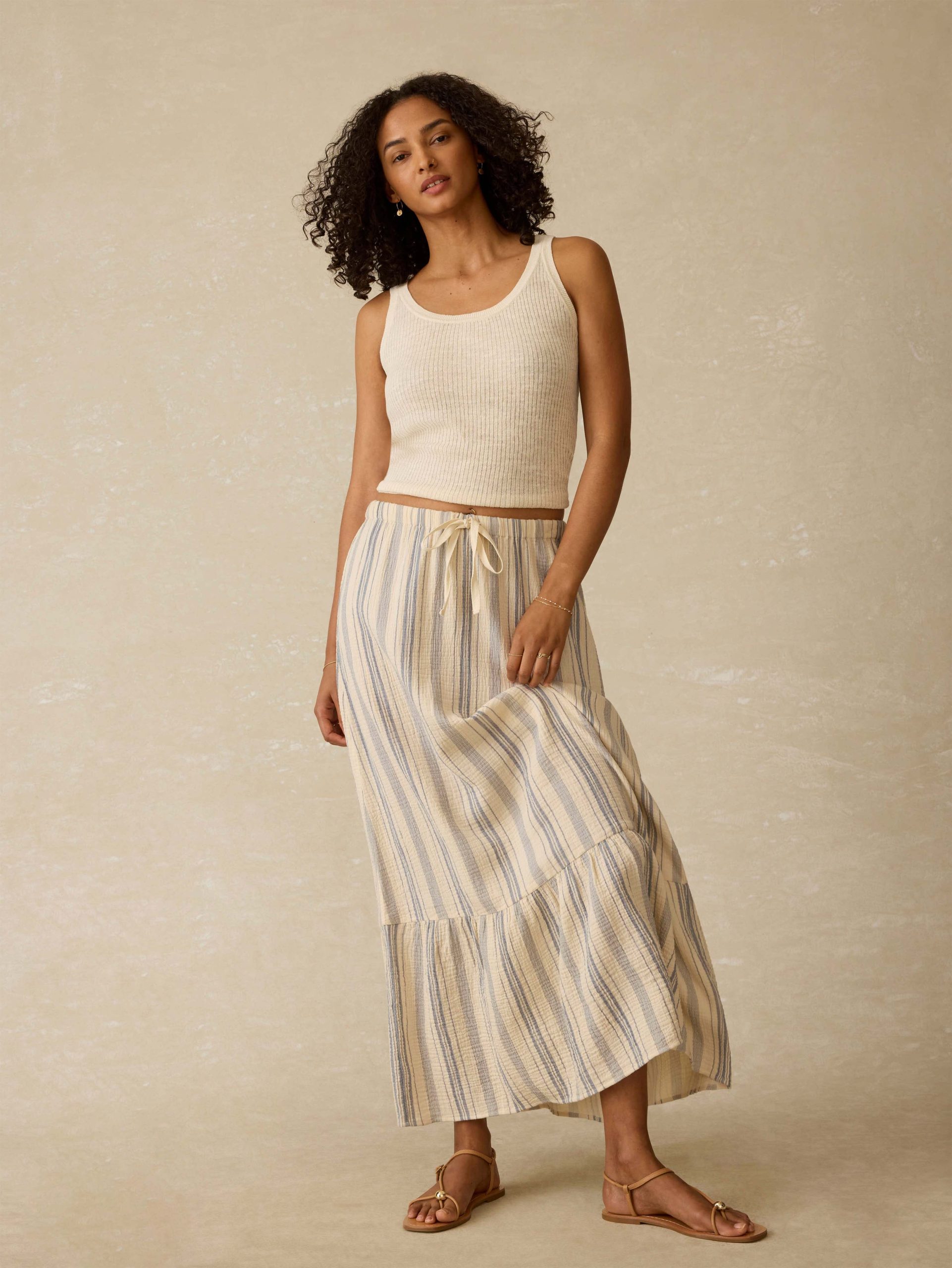 Dune Cotton Gauze Rees Skirt - Aqua Sea Stripe - Image 5