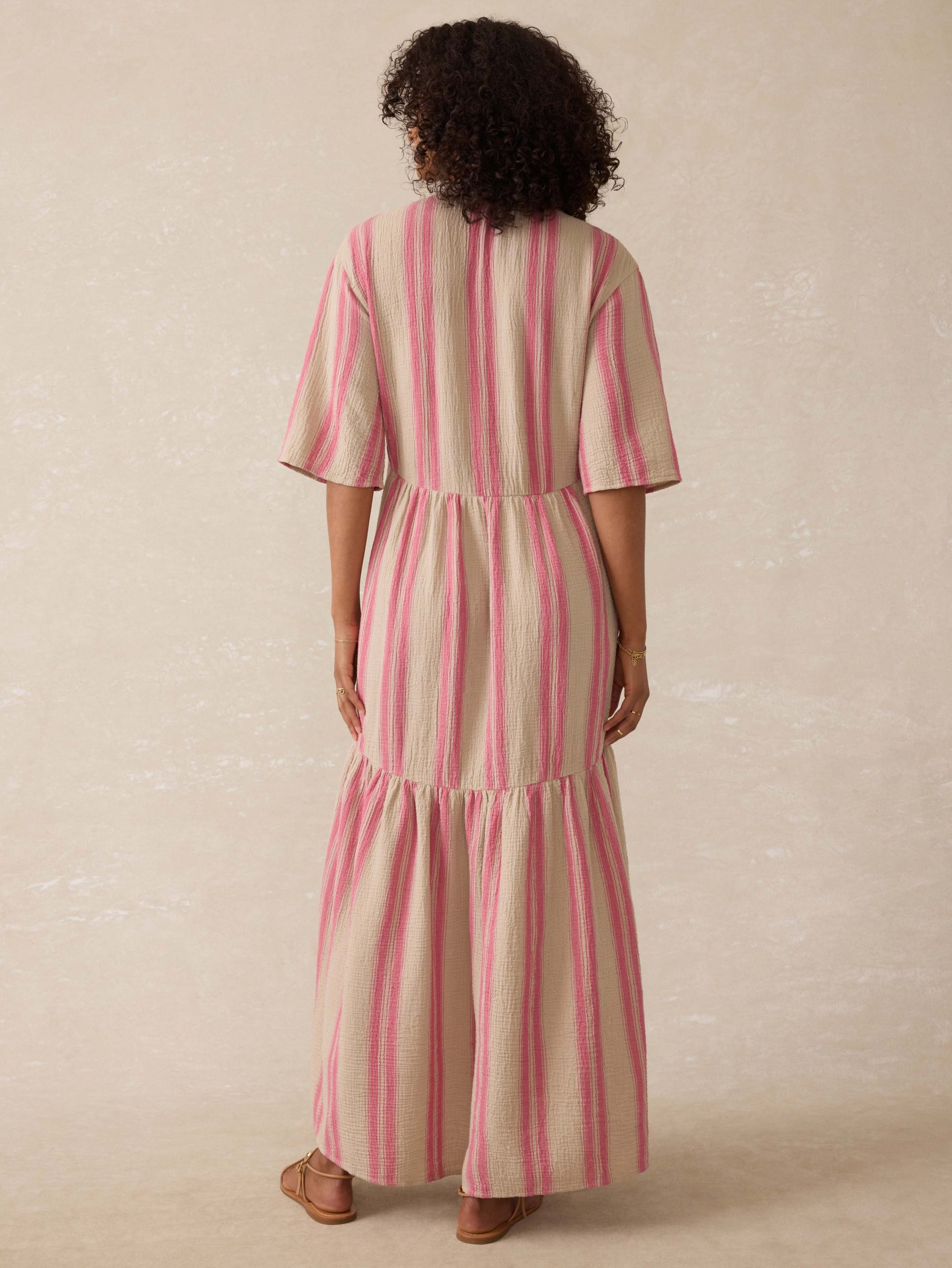 Dune Cotton Gauze Wesley Dress - Cocoa Reef Stripe - Image 3