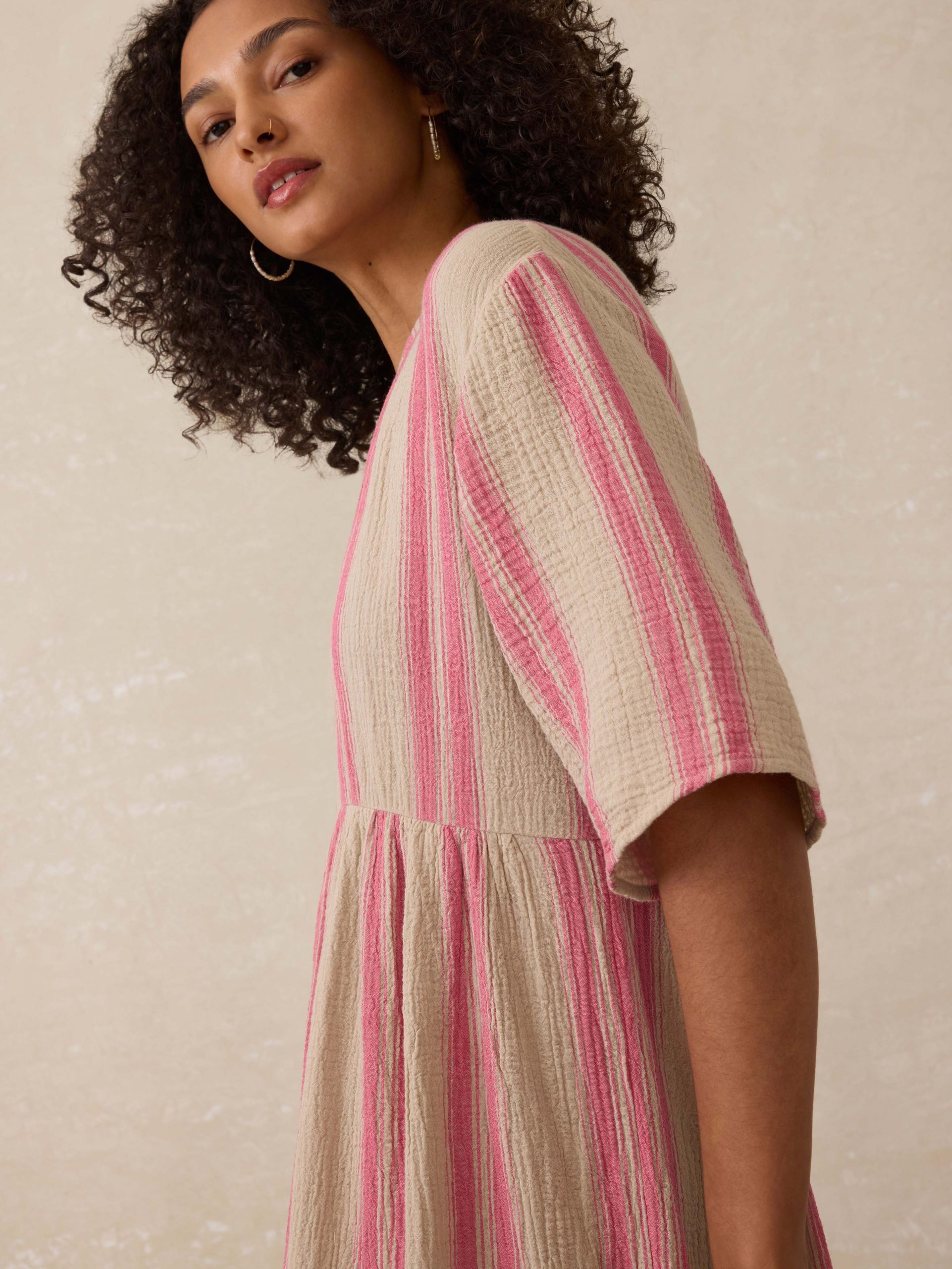 Dune Cotton Gauze Wesley Dress - Cocoa Reef Stripe - Image 4