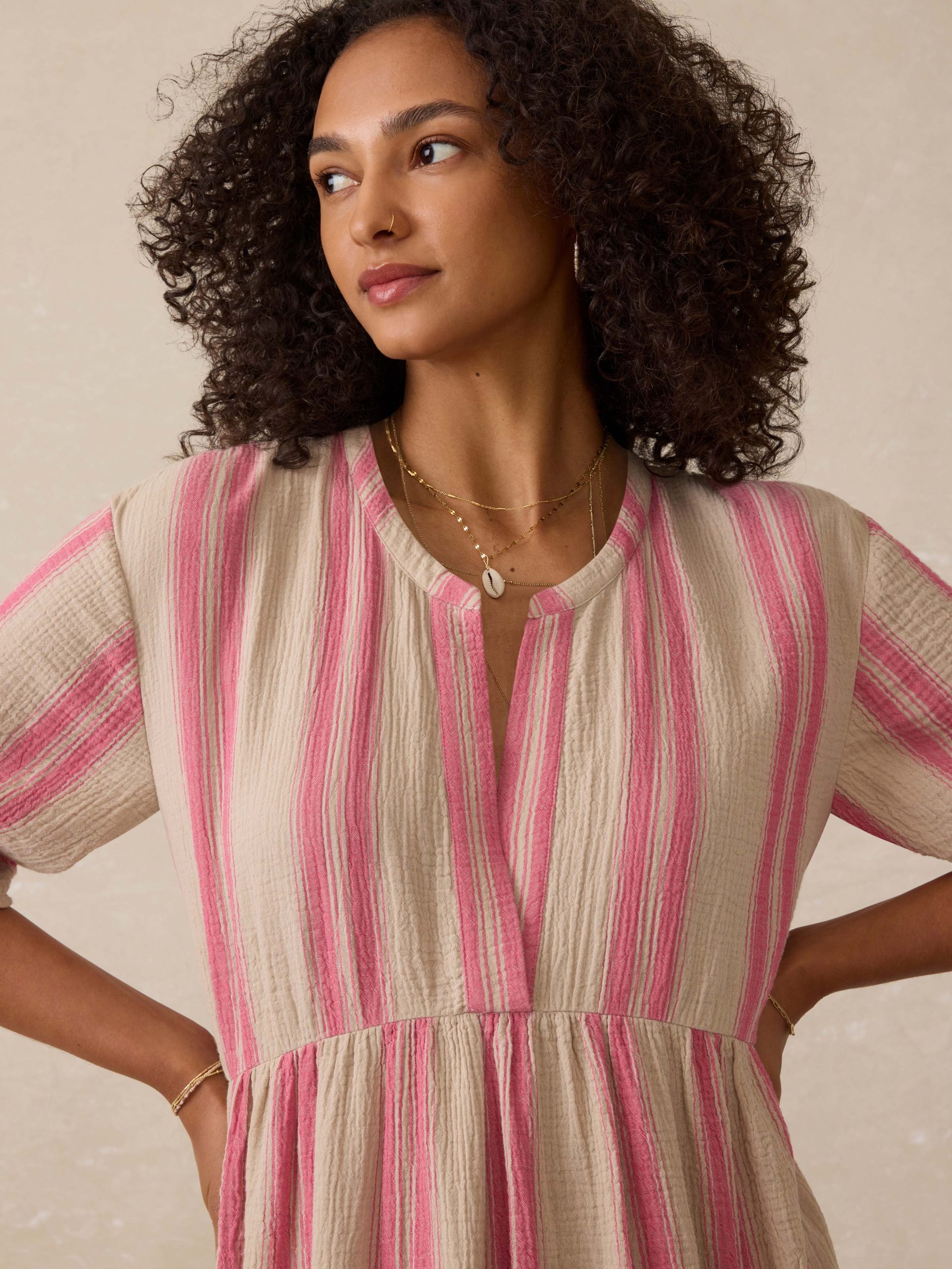 Dune Cotton Gauze Wesley Dress - Cocoa Reef Stripe - Image 2