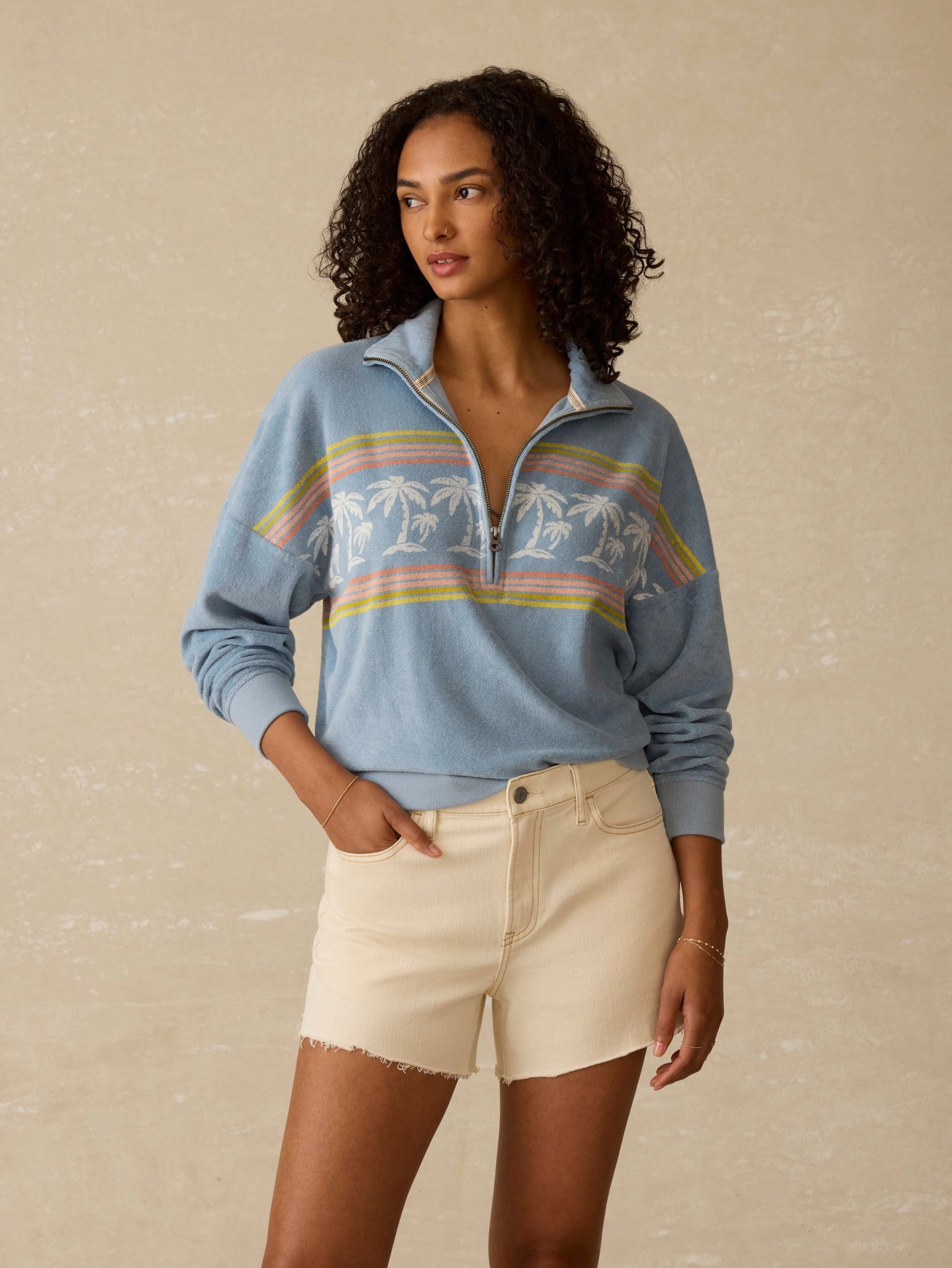 Cabana Towel Terry Quarter Zip - Palm Rainbow Beach