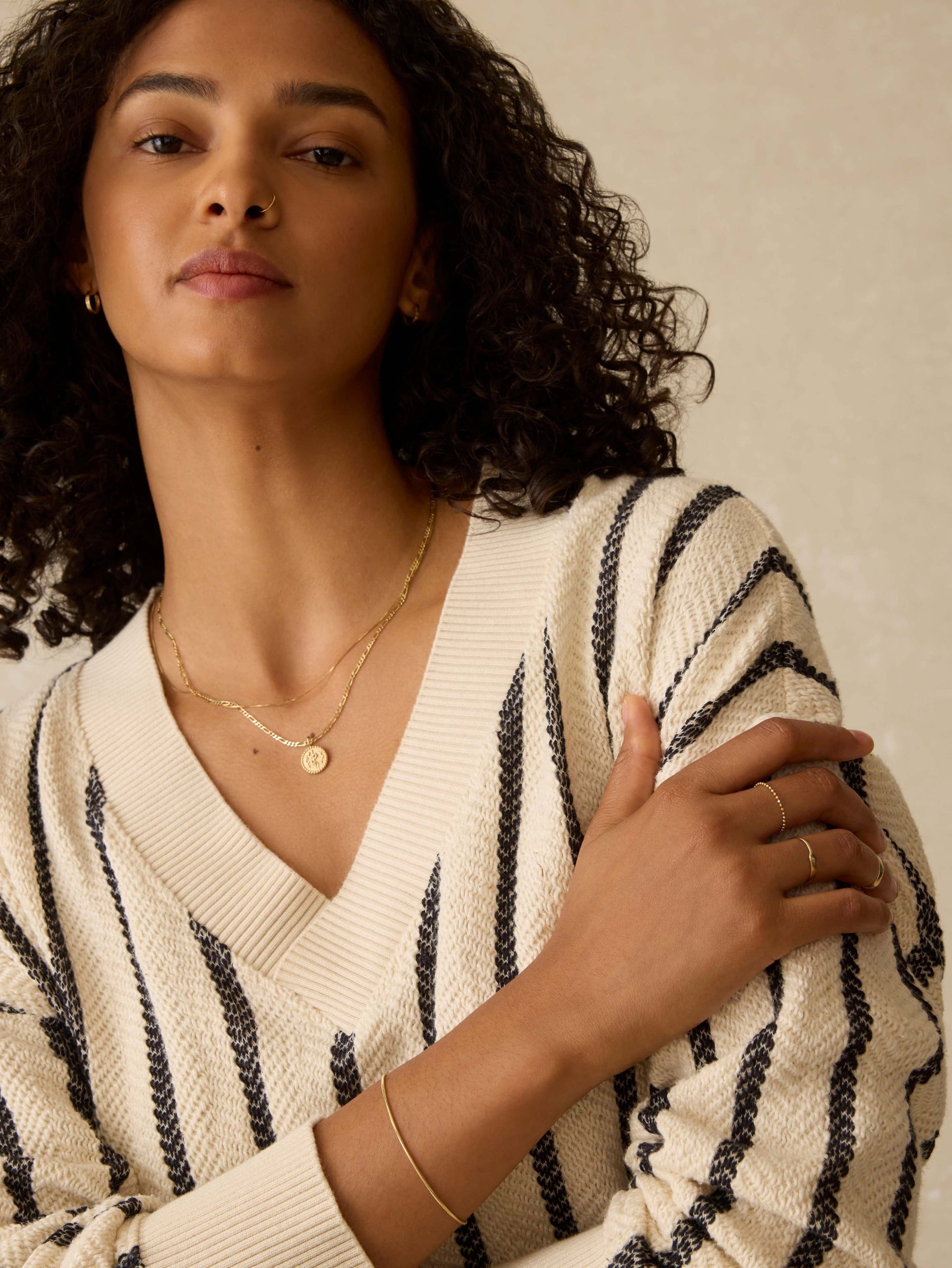 Dockside V-Neck Sweatshirt - Moon Shadow Stripe - Image 4