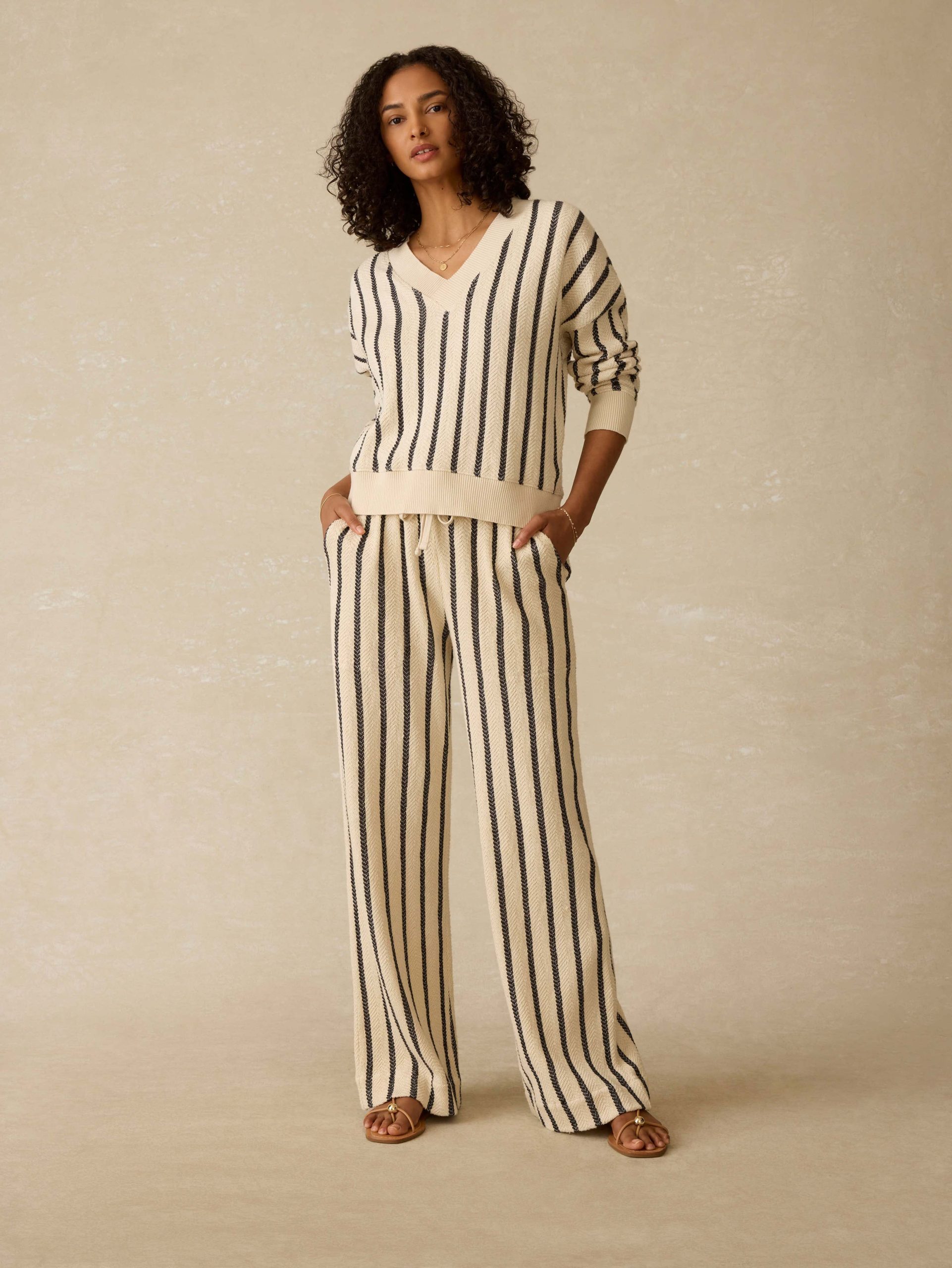 Dockside V-Neck Sweatshirt - Moon Shadow Stripe - Image 2