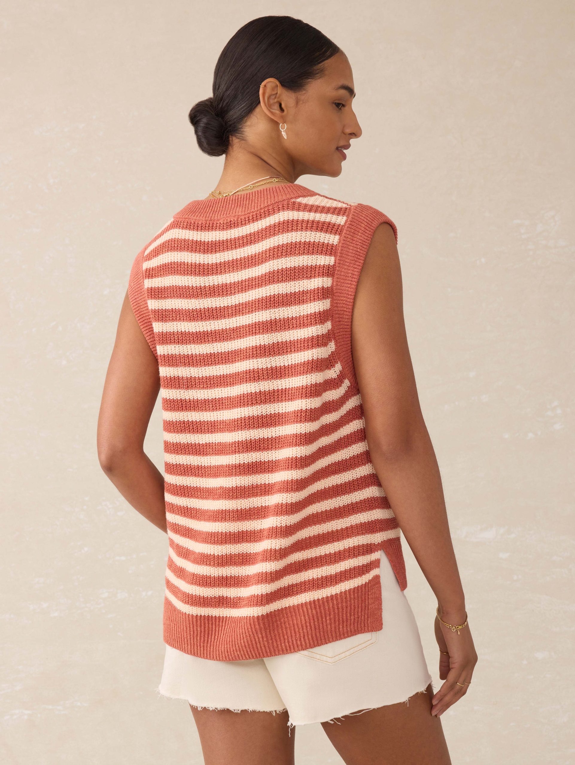 Miramar Linen Sweater Tank - Sandstone Stripe - Image 4